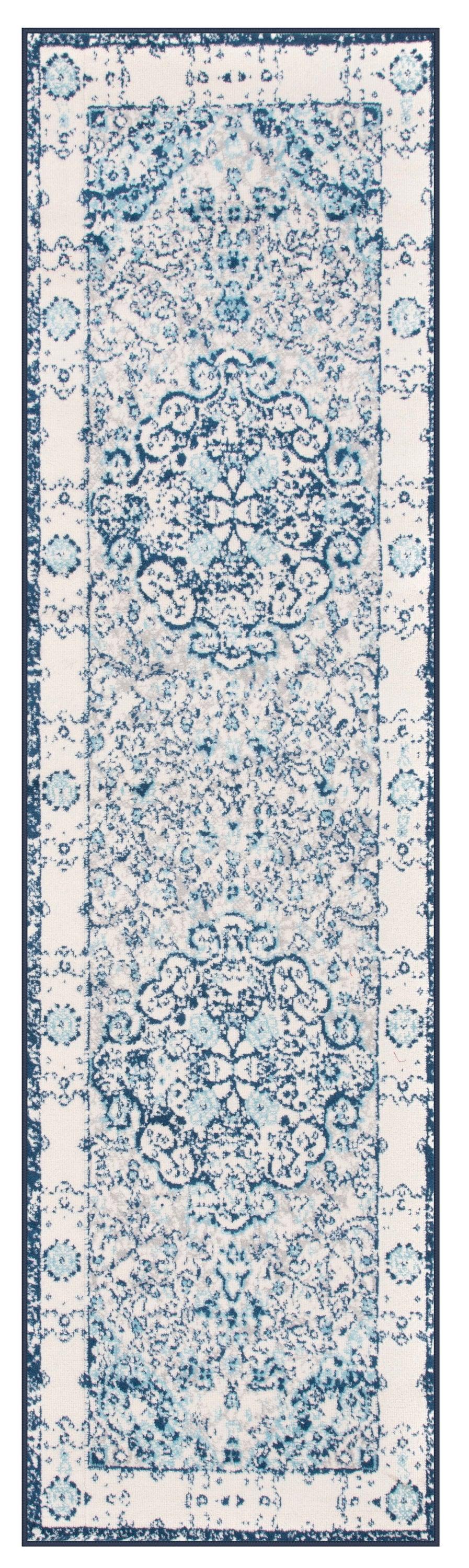 World Rug Gallery Vintage Oriental Distressed Medallion Blue 2' x 7' Runner Rug