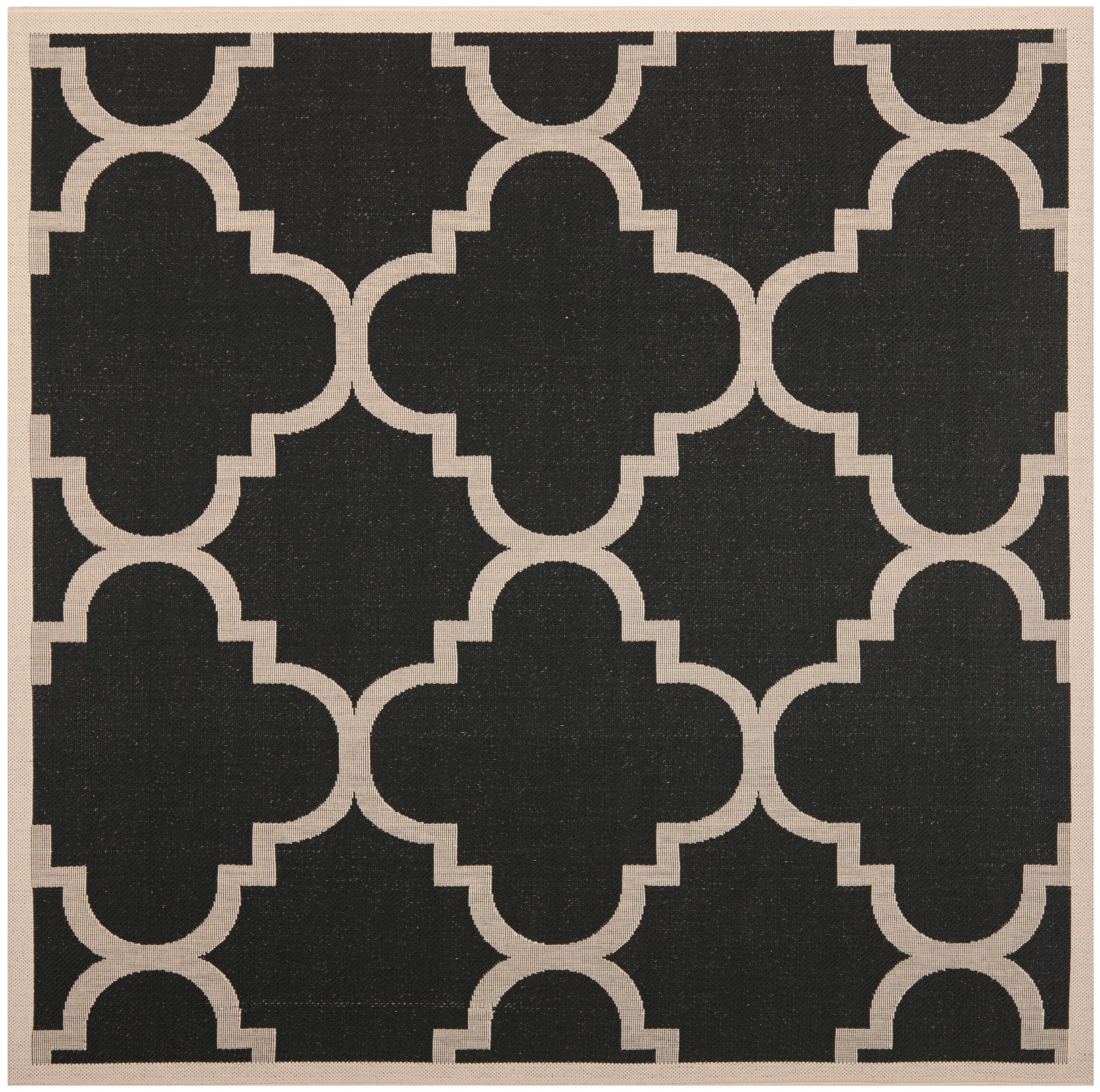 Courtyard CY6243 Power Loomed Indoor and Outdoor Area Rug - Black/Beige - 5'3"x5'3" - Safavieh