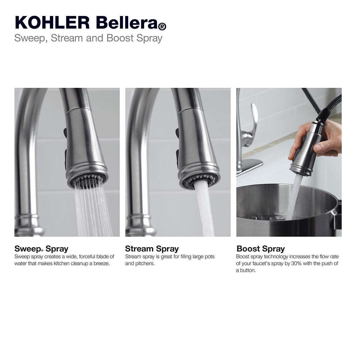 Kohler Bellera Single Handle Semi-Professional Pre-Rinse Kitchen Faucet with Three-Function Pull Down Sprayer