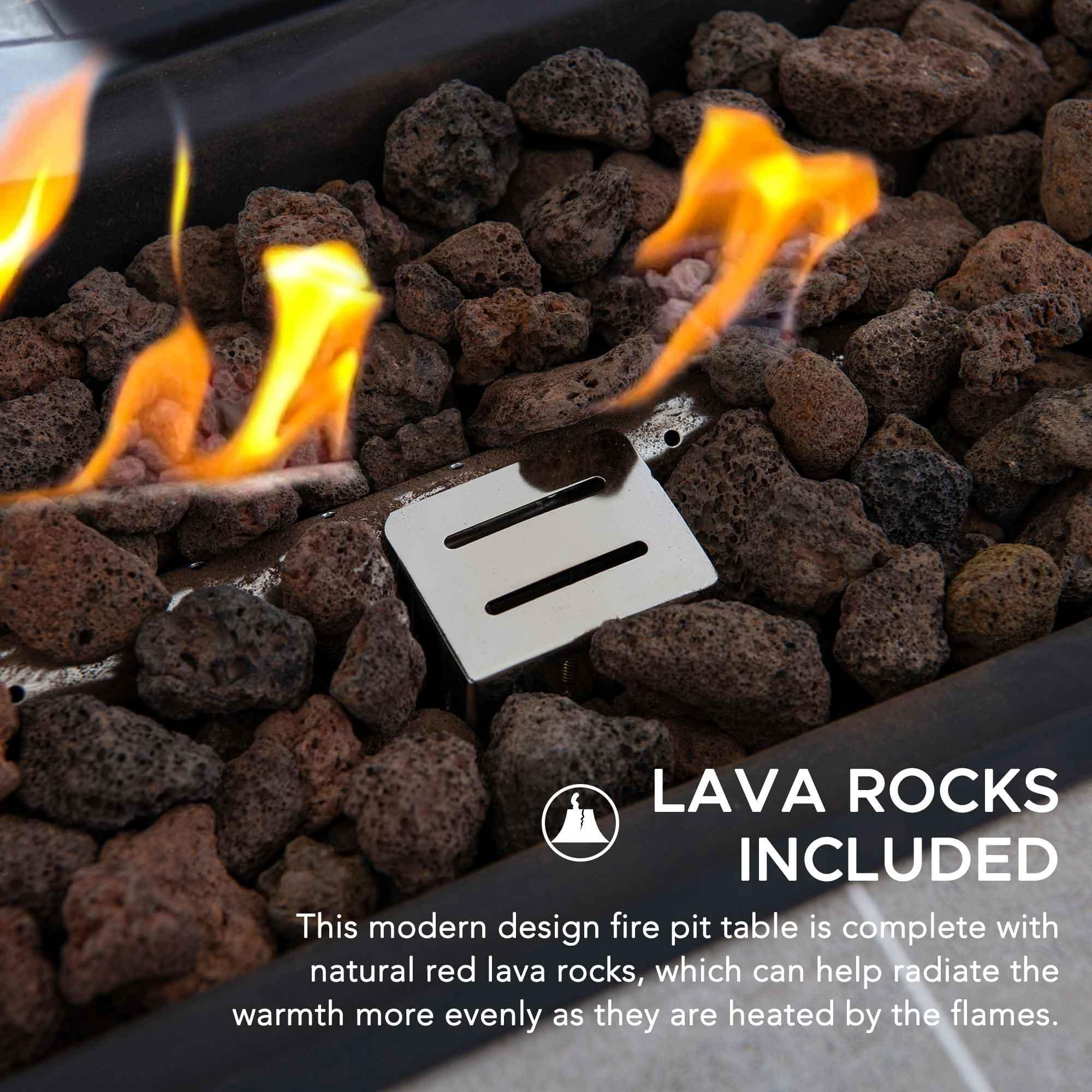 Sunjoy Sunjoy Rectangle Propane Fire Pit Table, Smokeless Outdoor Hidden Propane Tank Gas Fire Pit with Ceramic Tile Tabletop and Lava Rocks