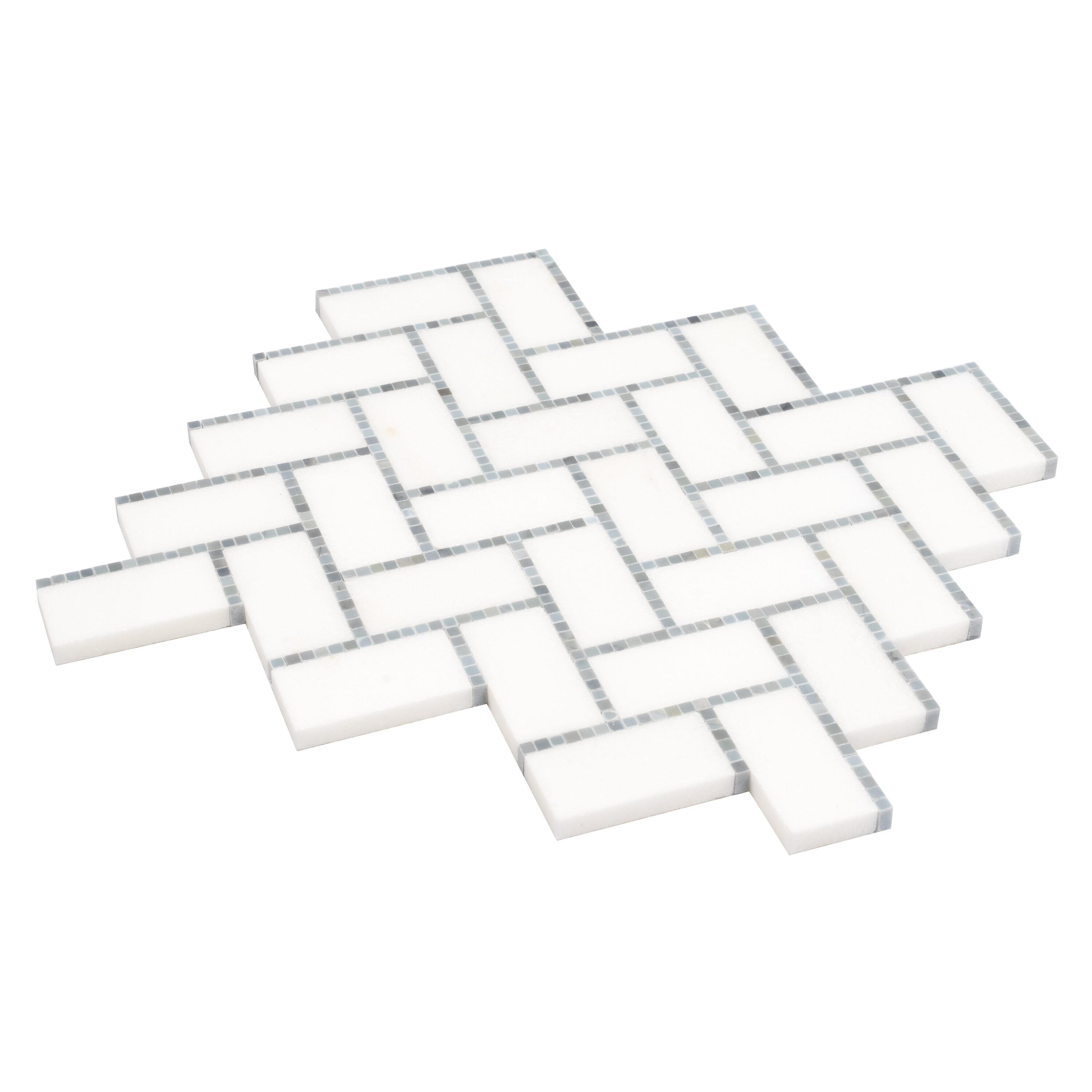 5 pack White and Gray 9.8 in. x 10.8 in. Polished Herringbone Marble Mosaic Floor and Wall Tile (3.68 sq. ft./Case)