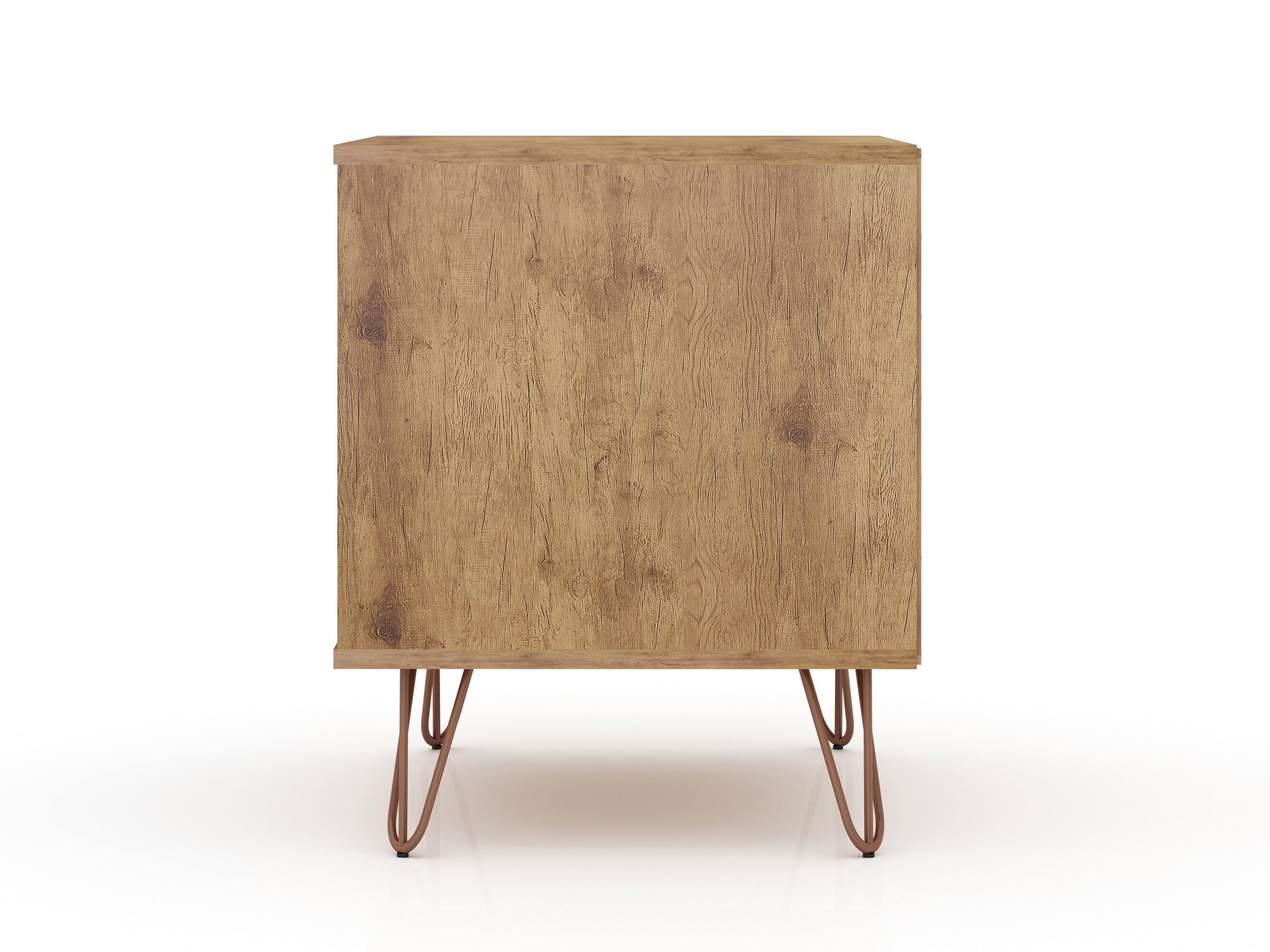 Set of 2 Rockefeller 1 Drawer Nightstands Nature/Rose Pink - Manhattan Comfort: Mid-century Design, Metal Legs, MDF