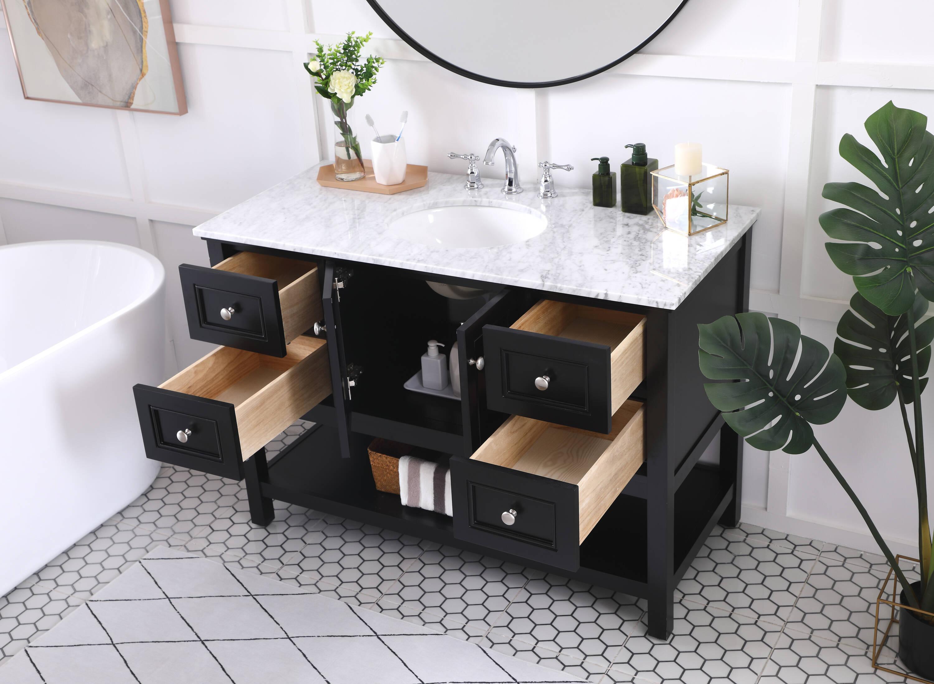 Elegant Decor Metropolis 48" Single Marble Top Bathroom Vanity in Black