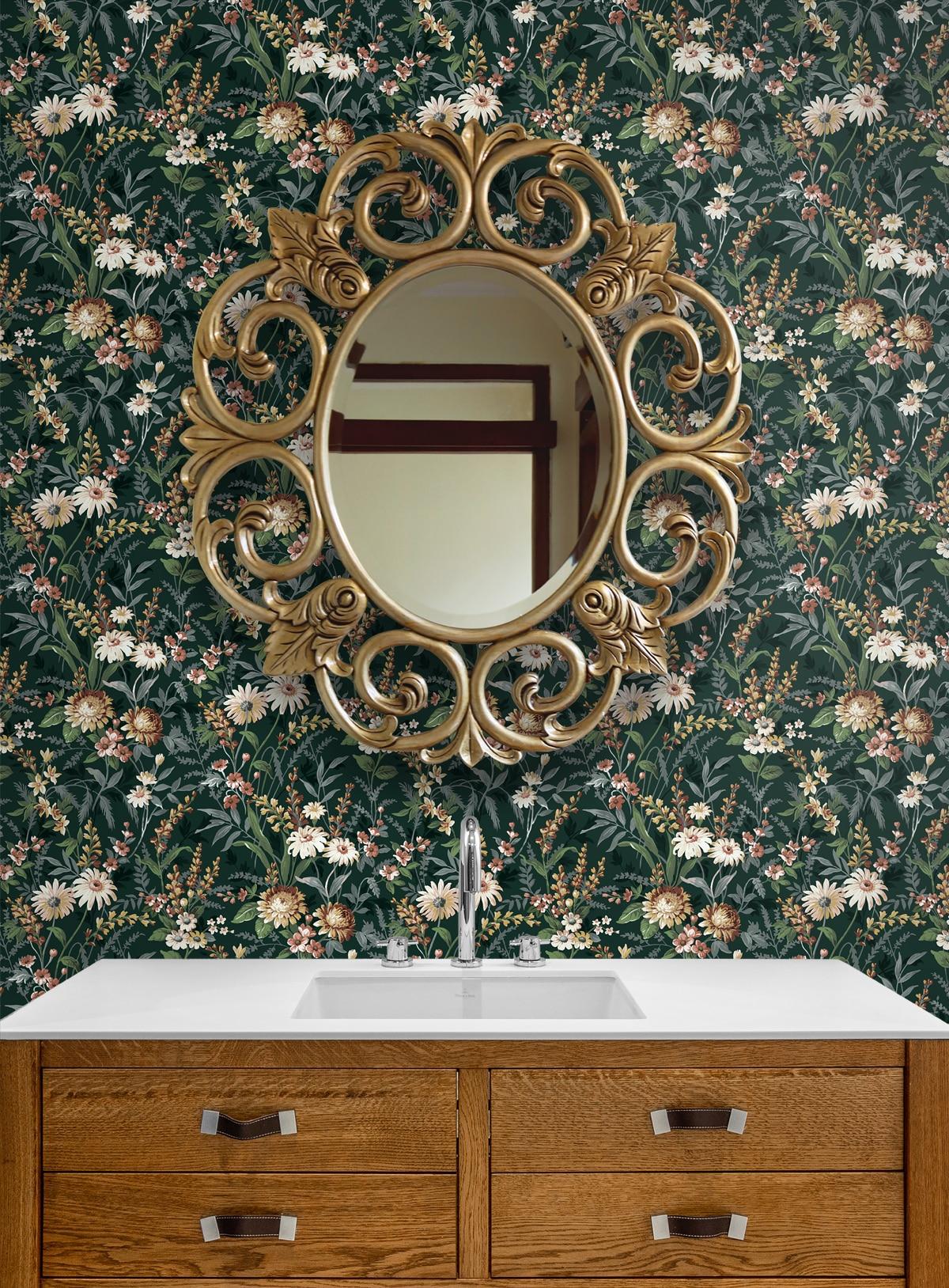 NextWall Vintage Floral Peel and Stick Wallpaper 20.5 in. W x 18 ft. L - Forest Green