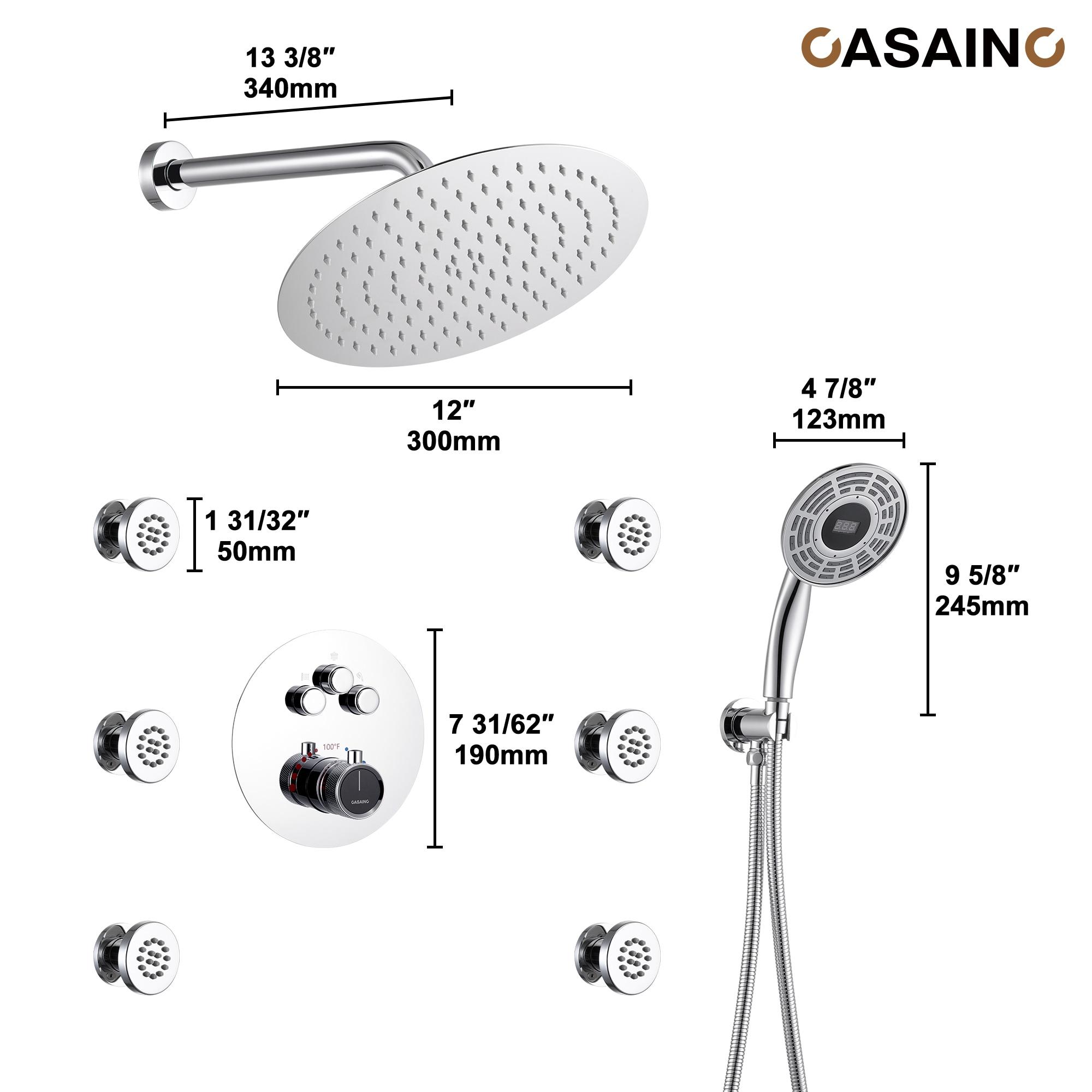 Thermostatic Rainfall Shower System with Rough in-Valve and Digital Display Handheld