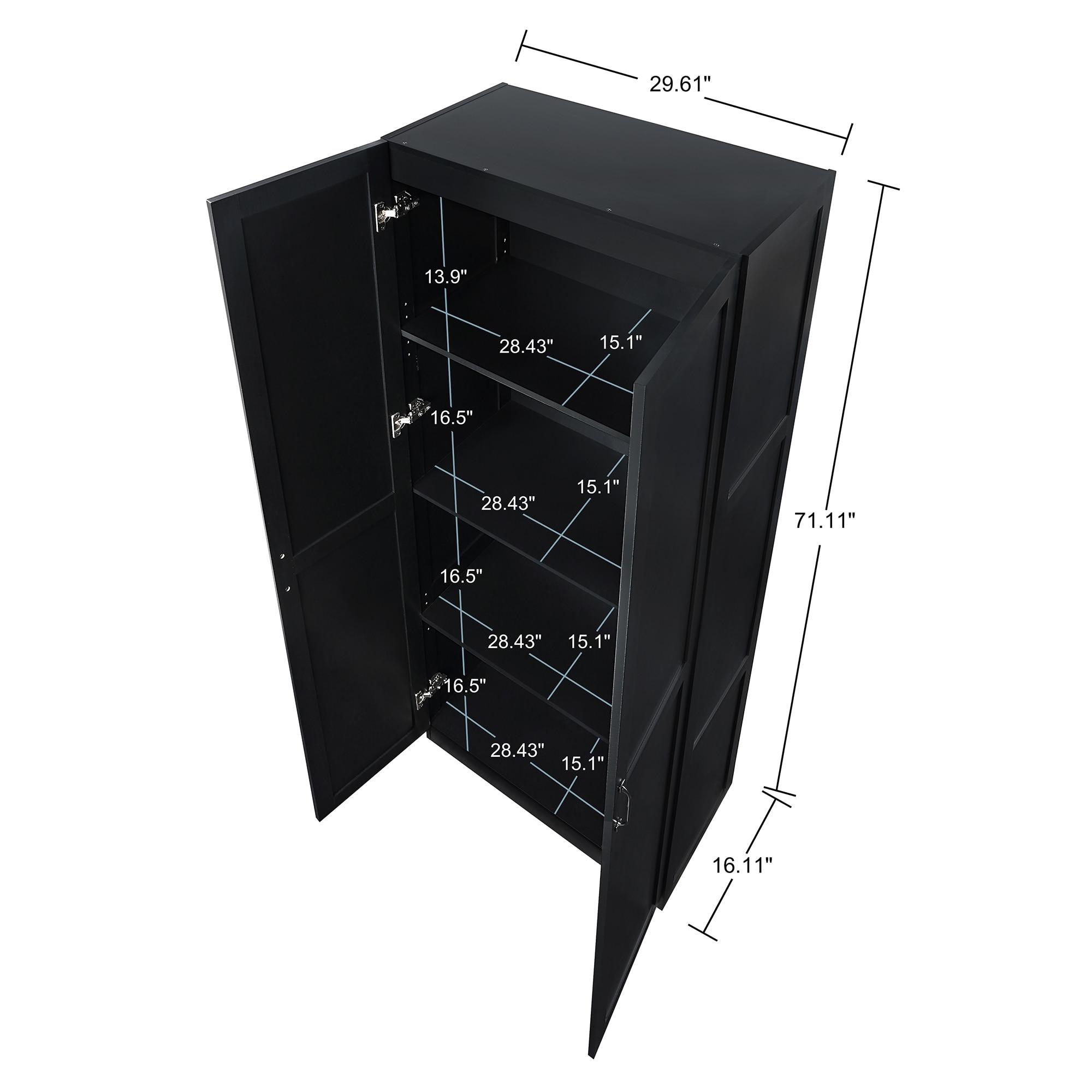 Hopkins Modern 4 Shelf Storage Closet Black - Manhattan Comfort: MDF, European Hinges, 71" High