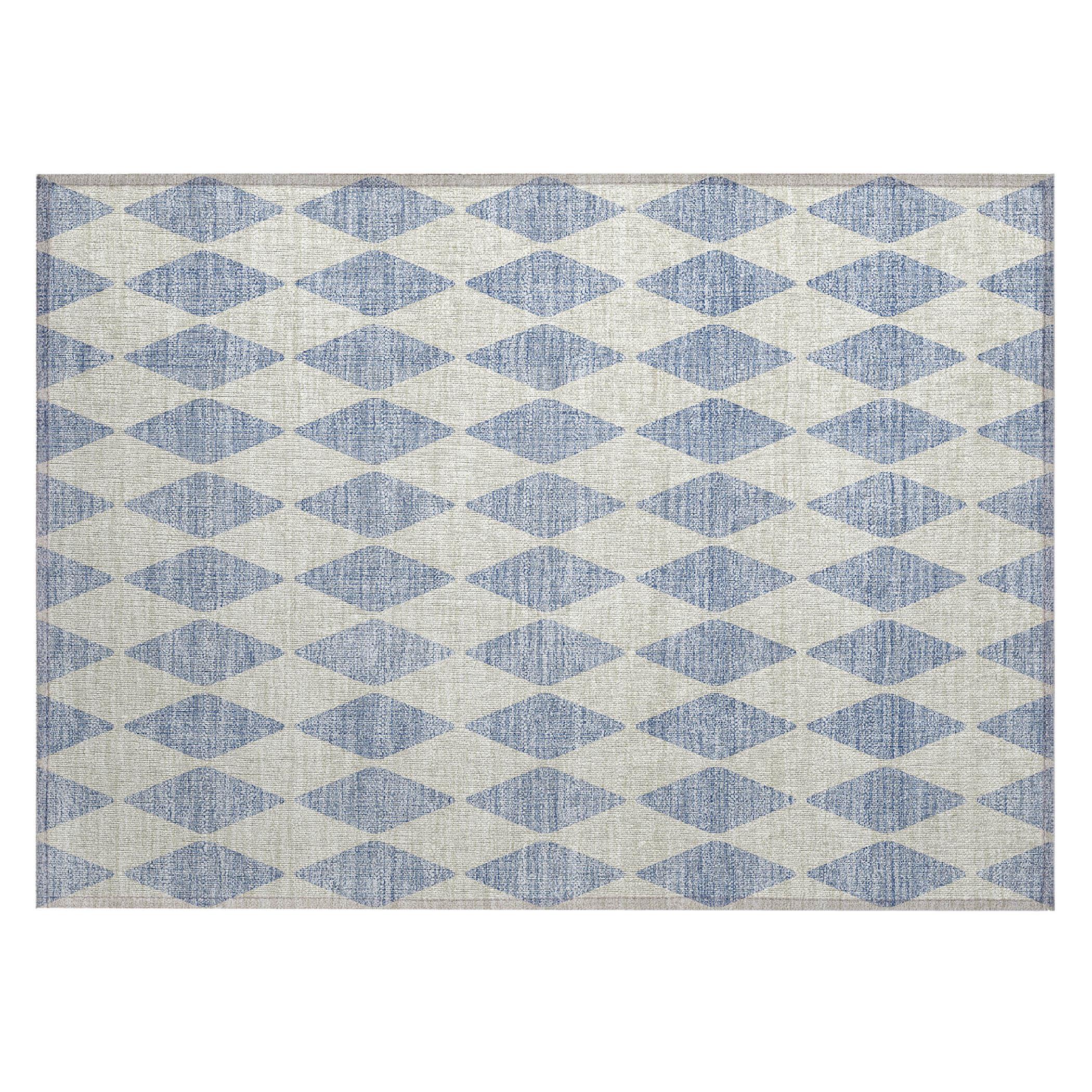 Sky Blue Diamond Pattern Washable Synthetic Rug 1'8"x2'6"