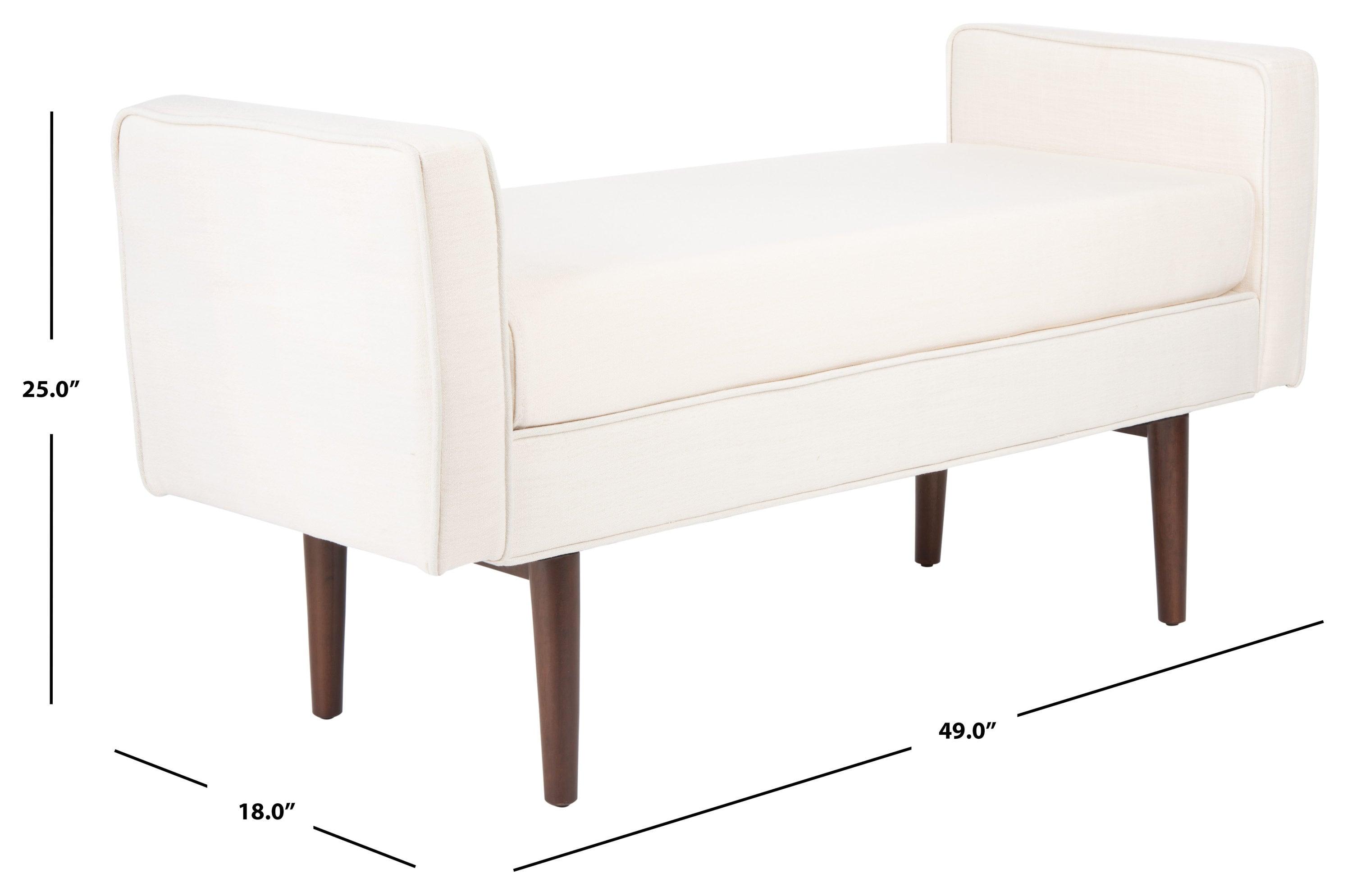 Henri Mid-Century Light Beige Cushioned Bench in Walnut