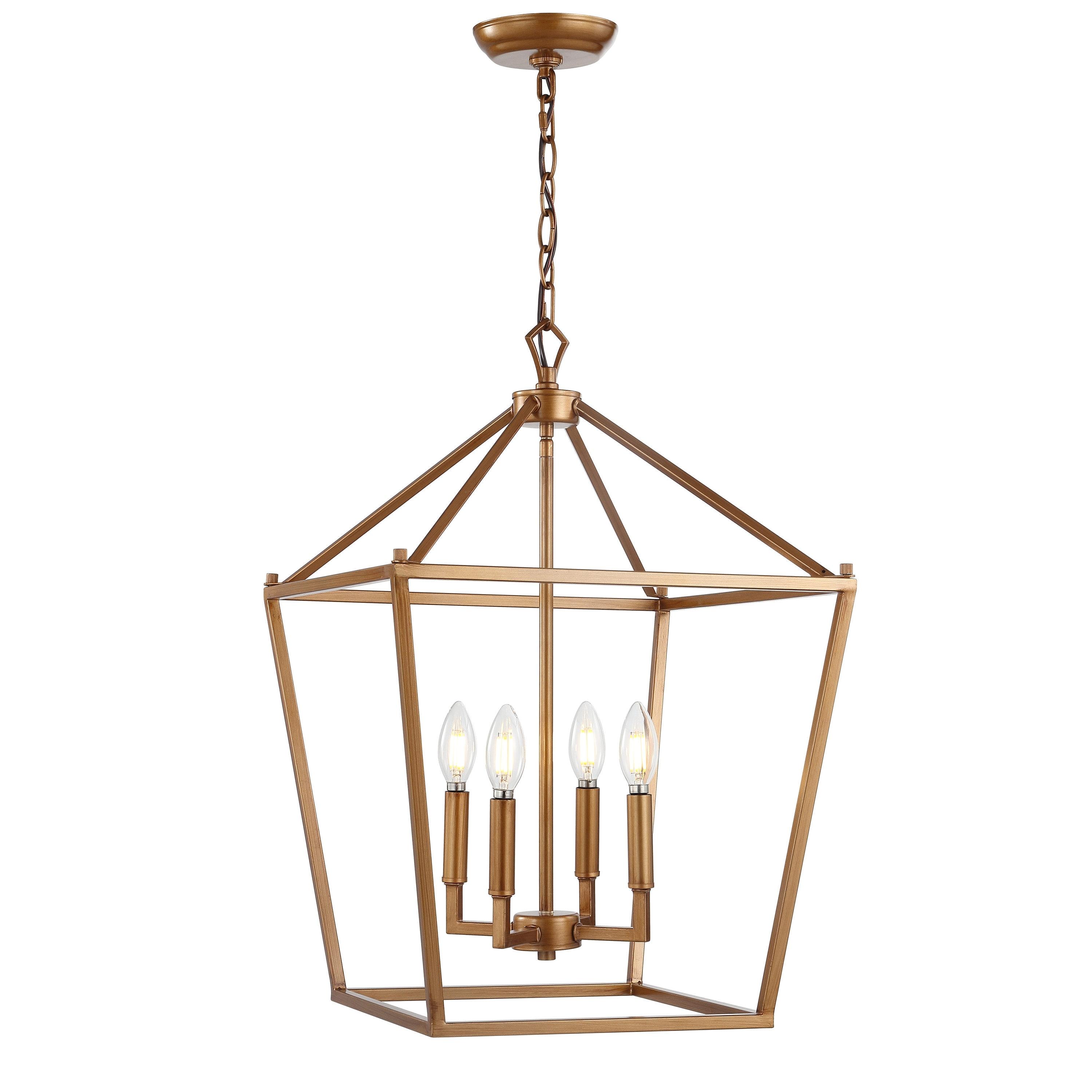 Pagoda 16" 4-Bulb Lantern Metal LED Pendant, Antique Gold