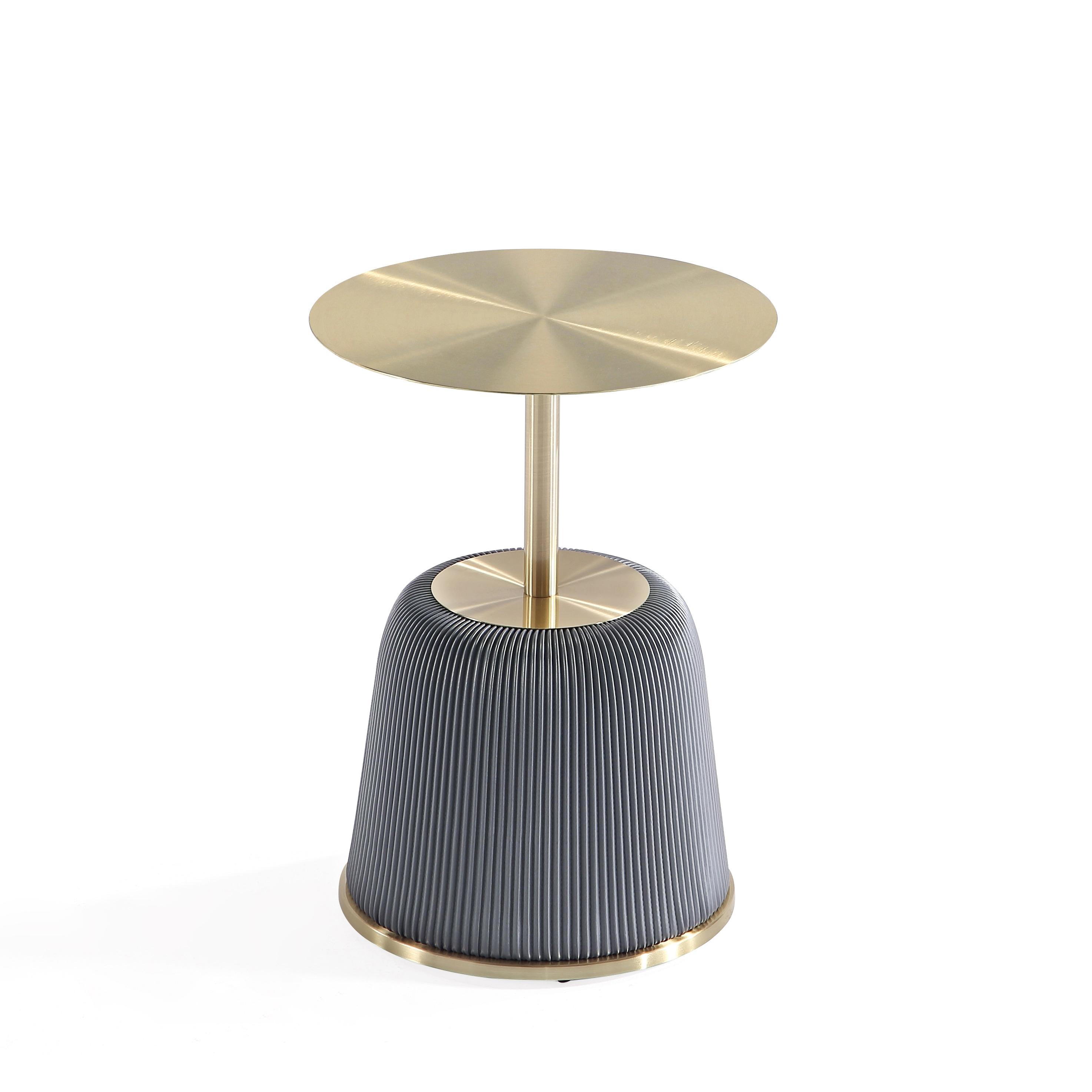 Manhattan Comfort Anderson Modern Leatherette Upholstered End Table with Gold Tabletop Gray: Stainless Steel, No Assembly Required