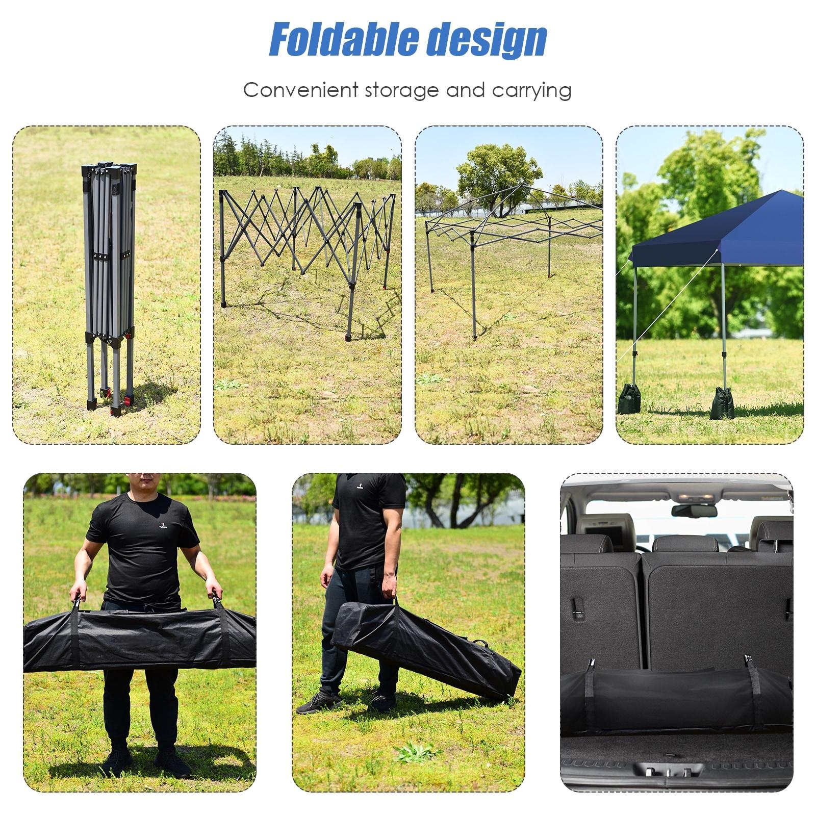 Costway 8x8 FT Pop up Canopy Tent Shelter Wheeled Carry Bag 4 Canopy Sand Bag Blue