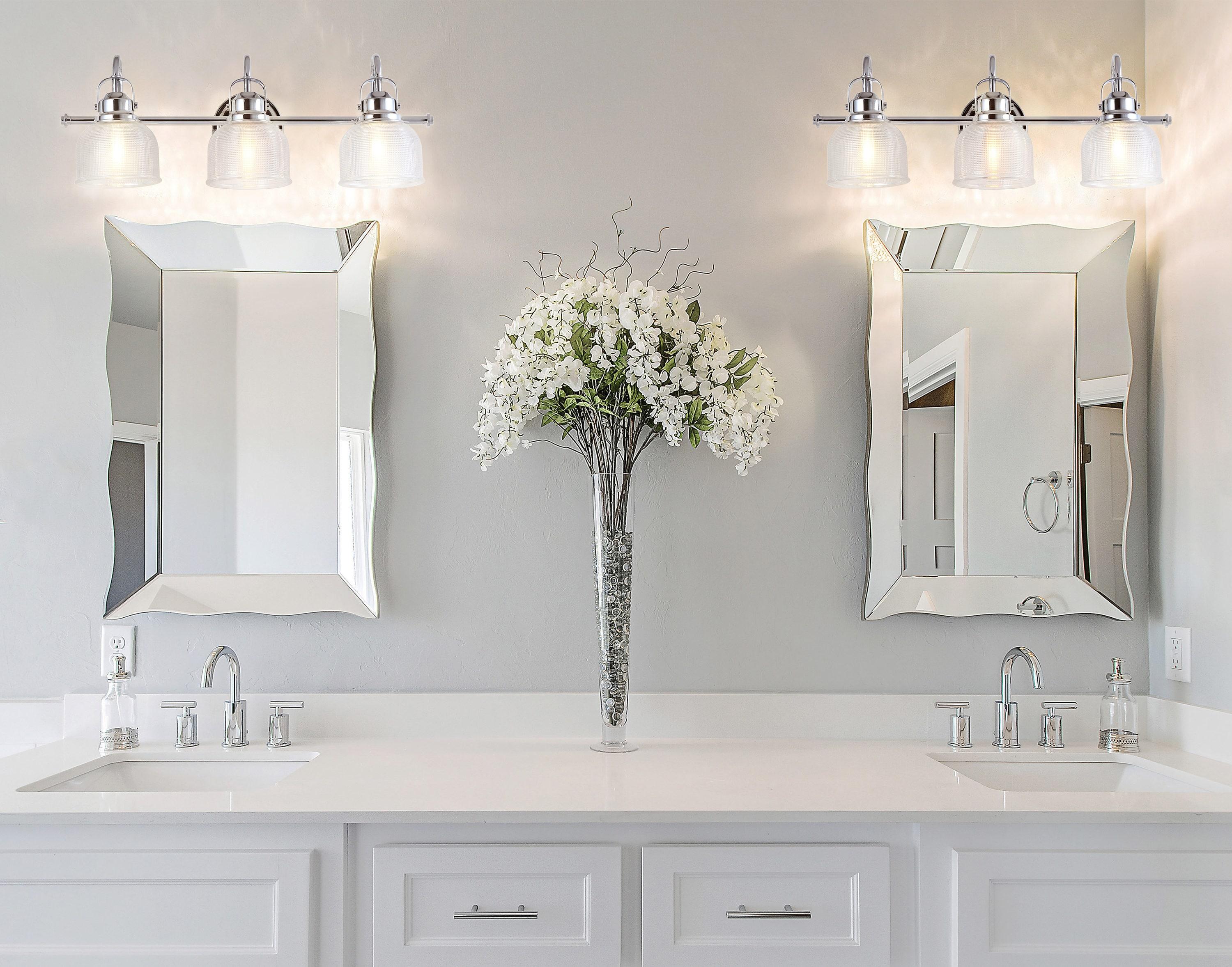 JYL7409A Virginia 25.25" 3-Light Metal/Glass LED Traditional Classic Vanity Light Modern 2700K LED 4W Bulbs Entryway Lobby Kitchen Bathroom Bedroom Living Room Hallway, Chrome
