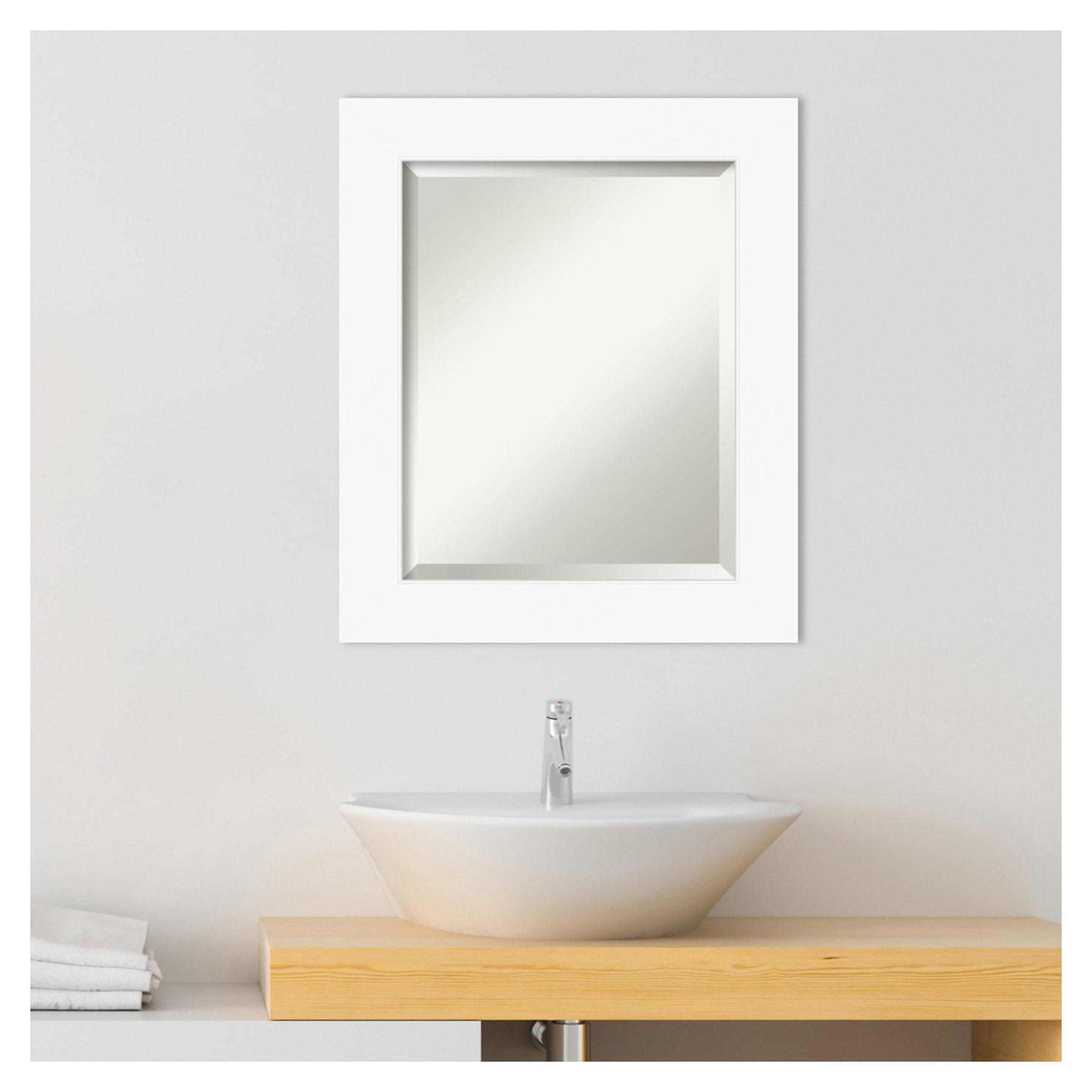 Amanti Art Beveled Bathroom Wall Mirror - Cabinet White Frame Outer Size: 21 x 25 in