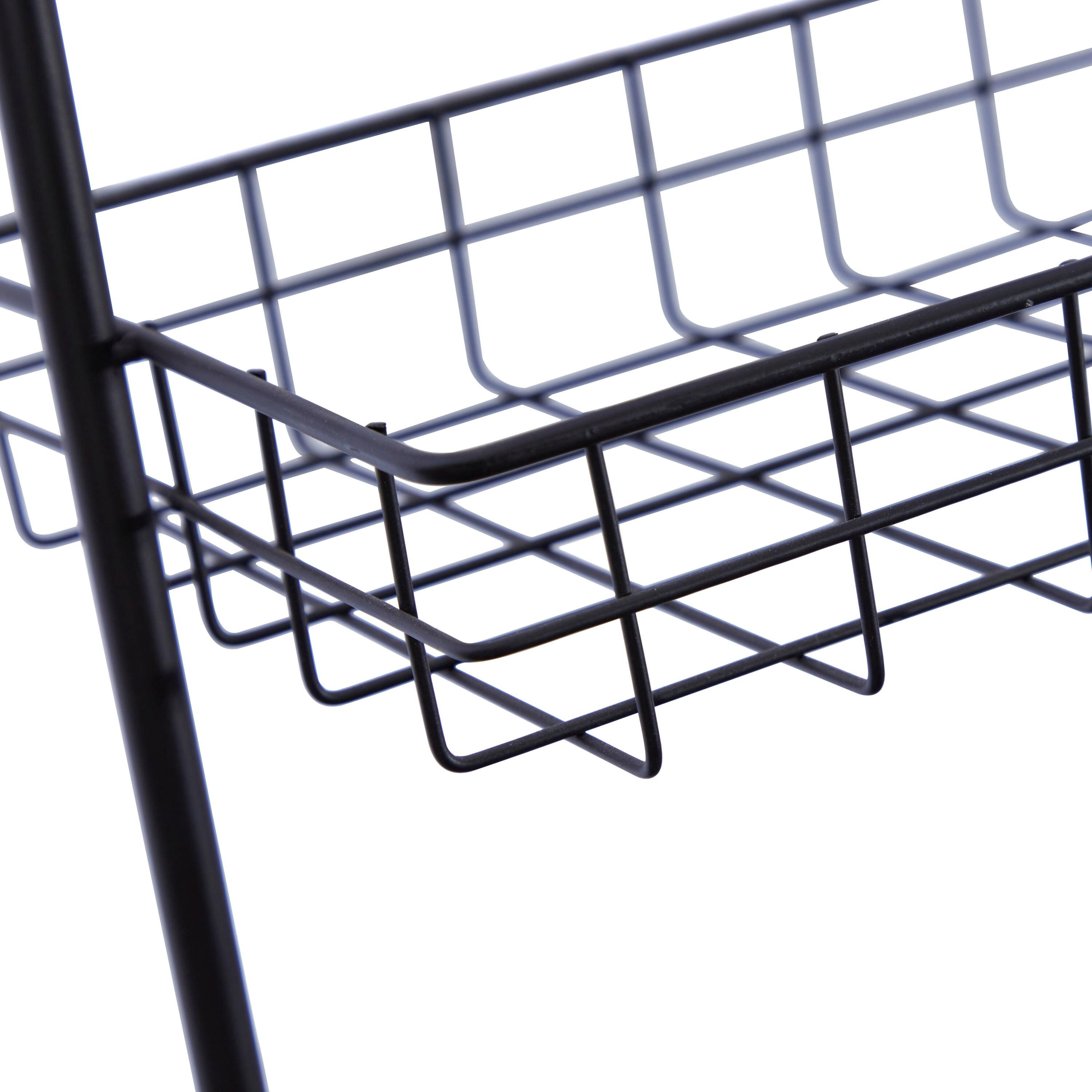 DecMode 21" x 10" 3-Tier Black Wall Shelf with Suspended Baskets