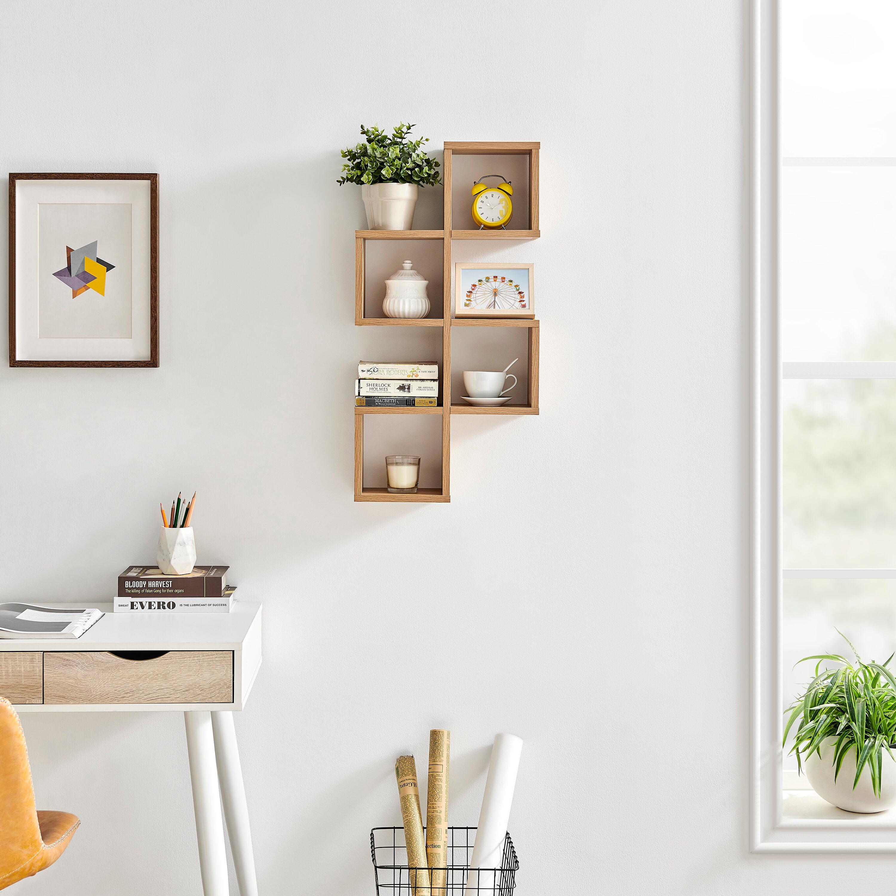 Danya B. 30" x 15.25" Cubby Chessboard Wall Shelf Chestnut - MDF, Contemporary Design, Interlocking