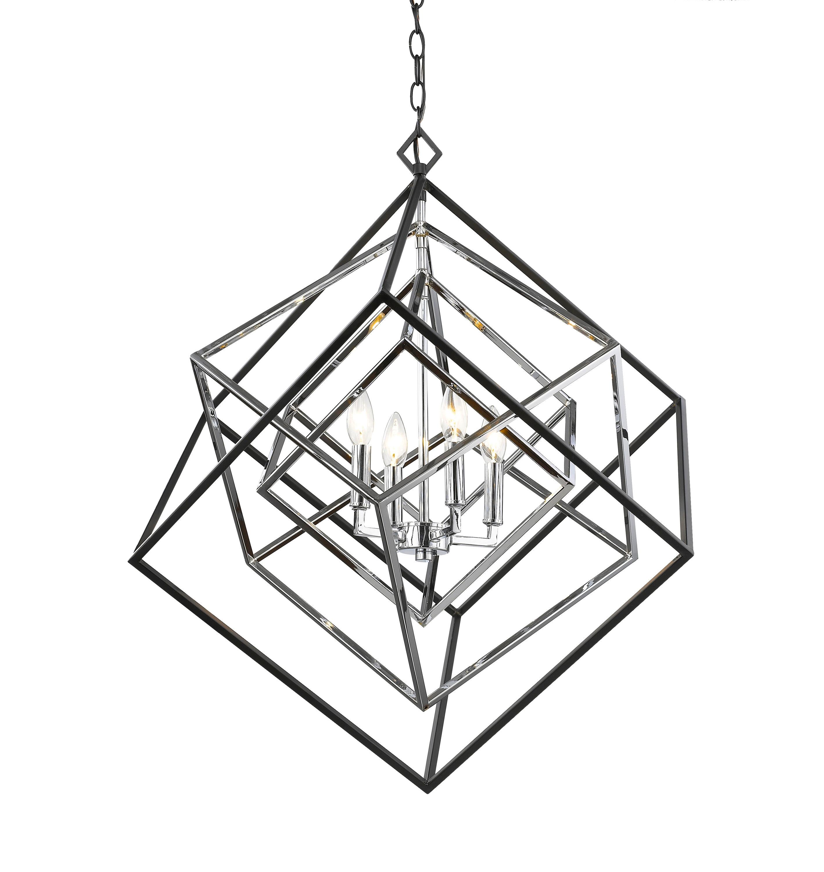 Euclid Modern Matte Black and Chrome 29.5" Steel Cage Chandelier