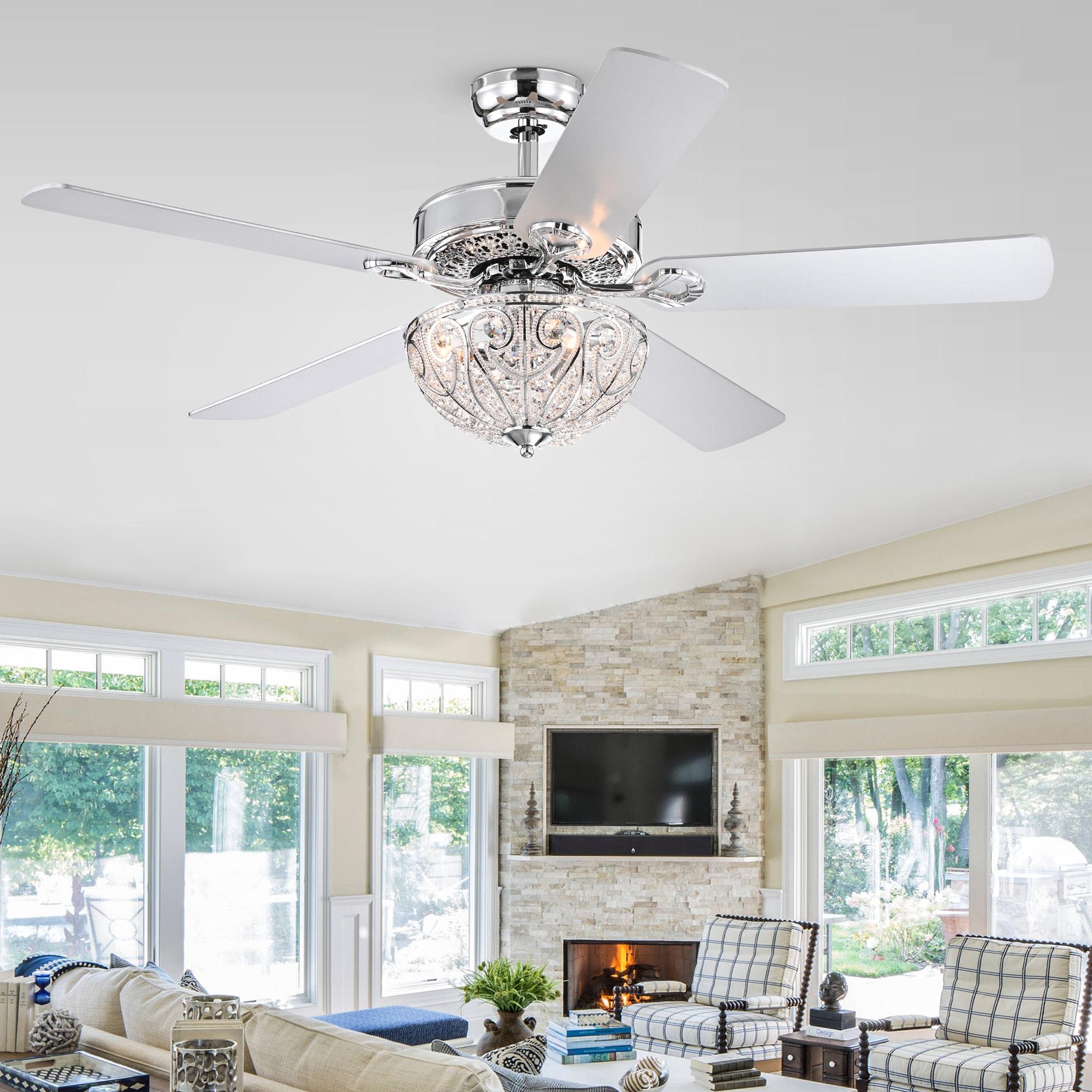 Matte Gold and Silver 30" Ceiling Fan with Crystal Chandelier