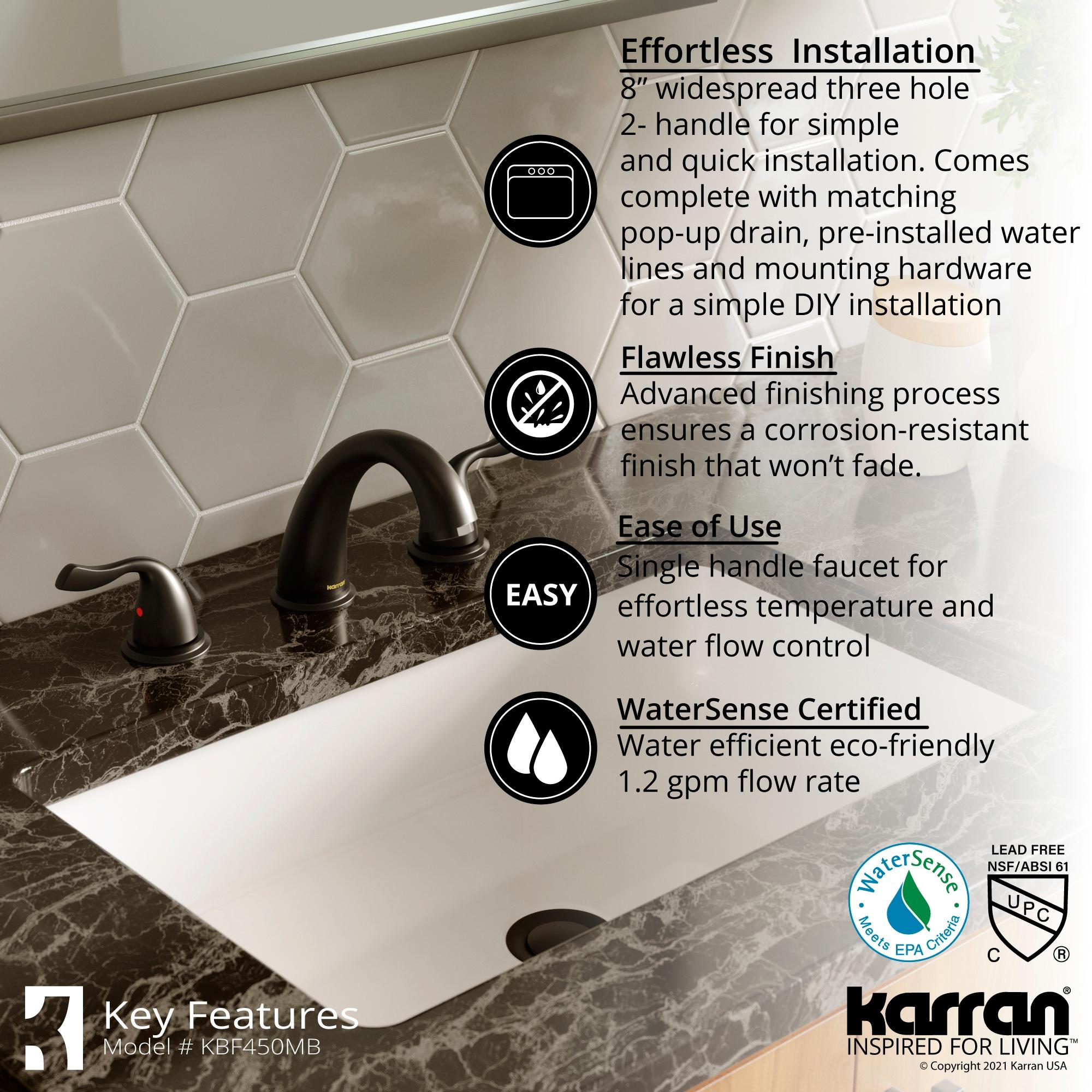 Karran Fulham 8 In. Widespread 2-Handle Bathroom Faucet With Matching Pop-up Drain