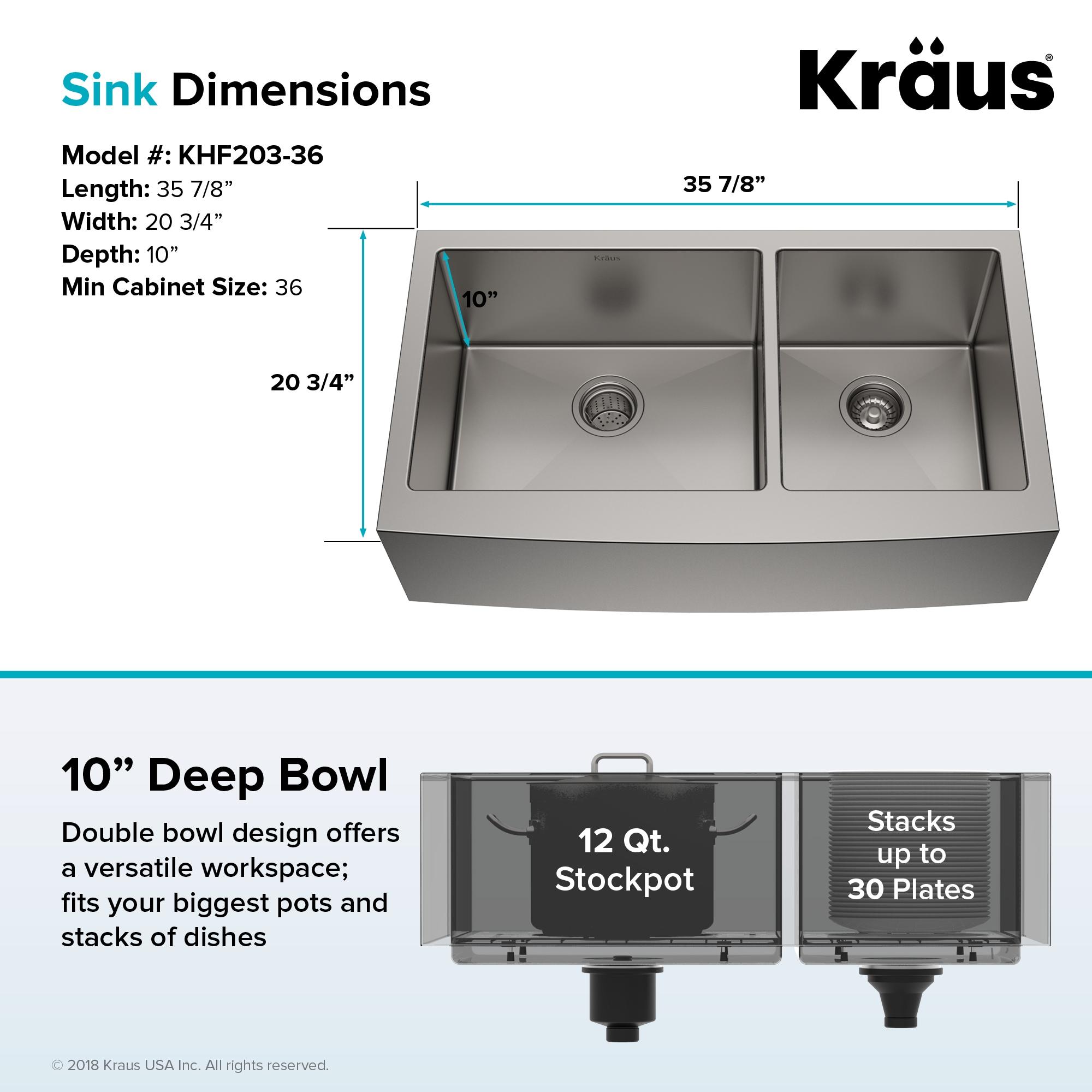 KRAUS Standard PRO™ 36-in Double Bowl Farmhouse Kitchen Sink with WasteGuard™ Garbage Disposal