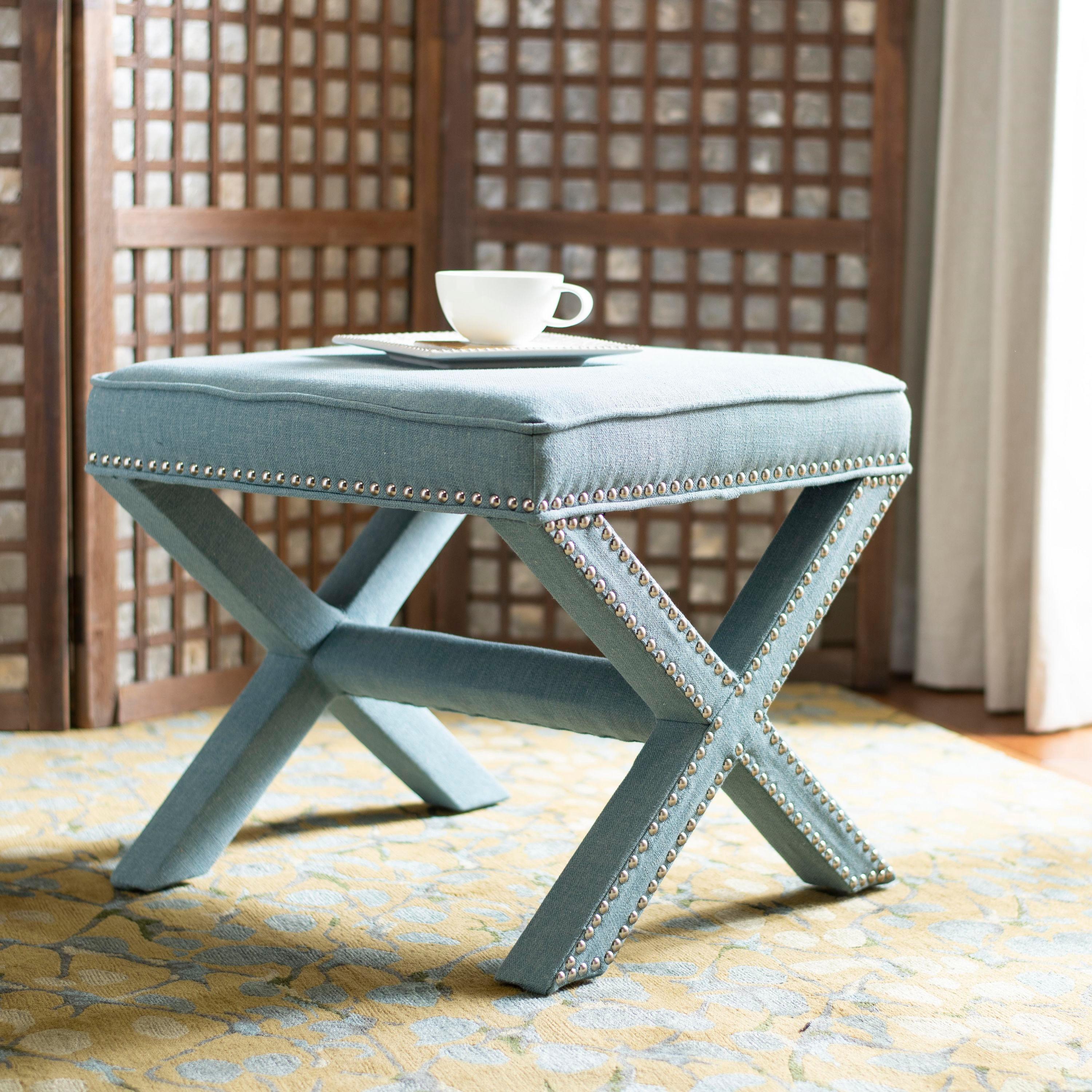 Palmer Ottoman W/ Silver Nail Heads - Sky Blue - Safavieh