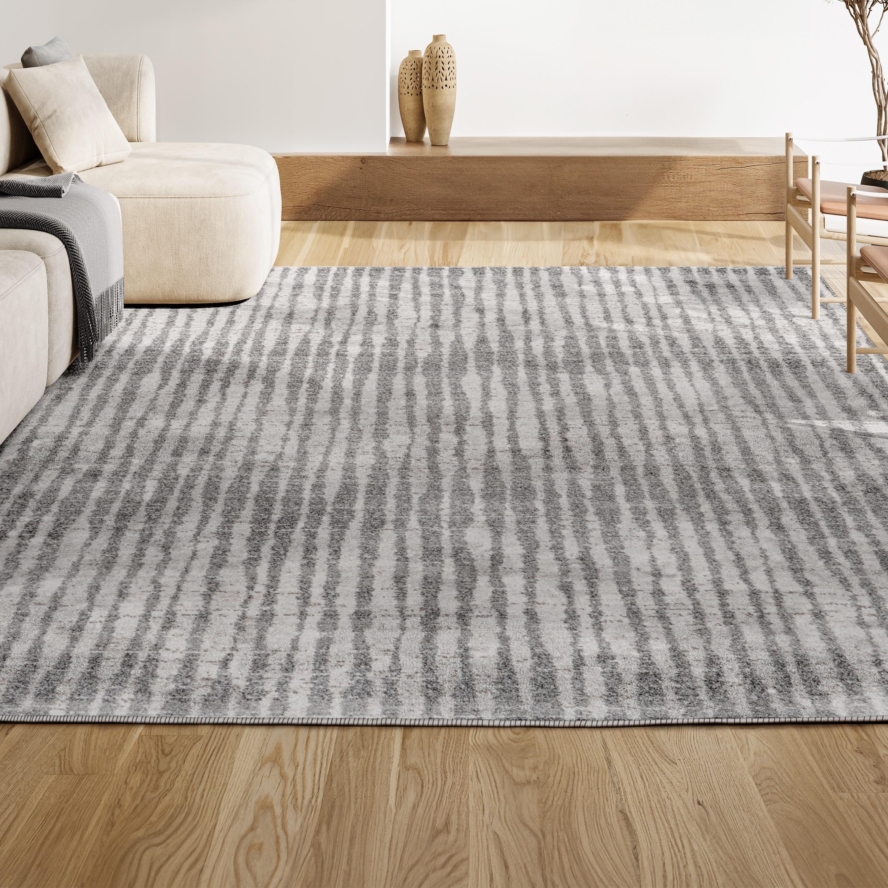 3'x5' Skoura Modern Bold Stripe Area Rug, Beige/Dark Gray - JONATHAN Y
