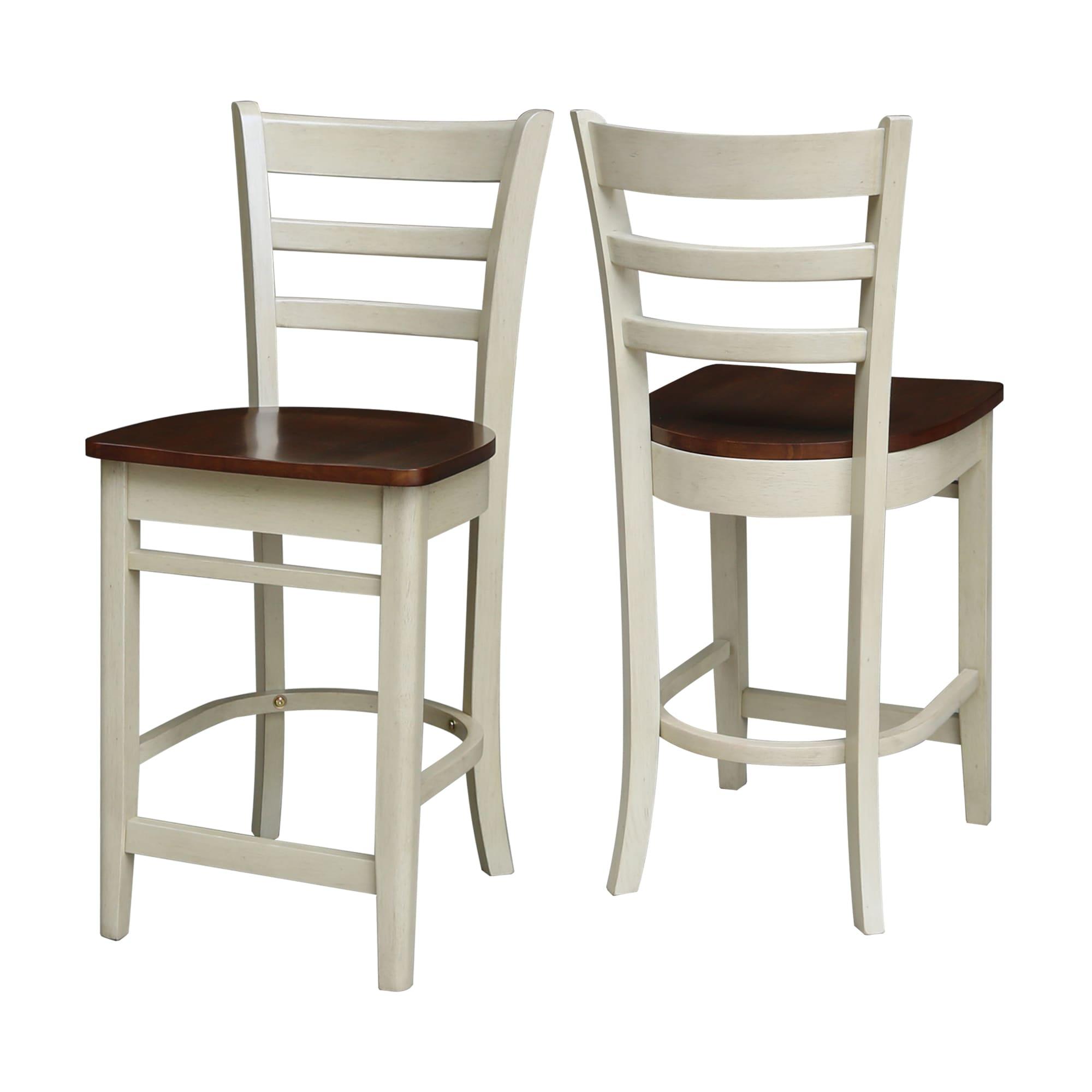 International Concepts 24" Emily Counter Height Barstool Antiqued Almond/Espresso: Hardwood Frame, Ladder-Back Design