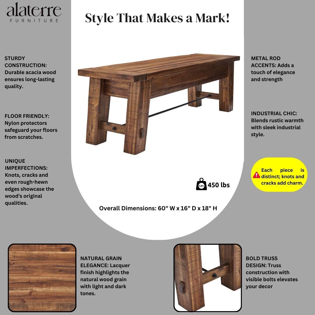 Durango Wood Entryway/Dining Bench Dark Brown - Alaterre Furniture: Industrial Accent, 60" Long