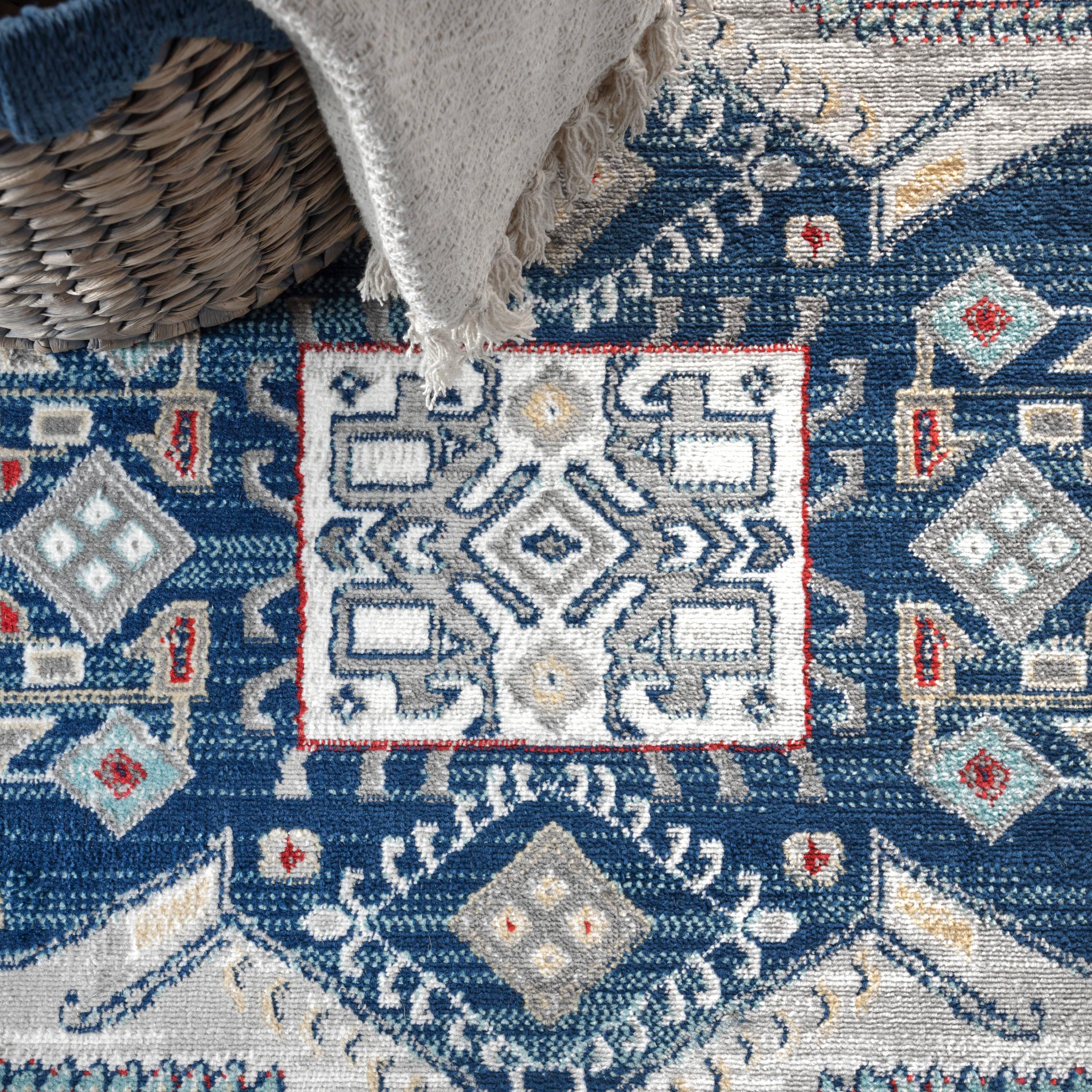 JONATHAN Y MDP108A-8 Modern Persian Vintage Medallion Blue/Light Grey 8 ft. x 10 ft. Area Rug, Country Floral, Pet Friendly, Stain Resistant, Easy to Clean, for Living Room; Kitchen, Bedroom