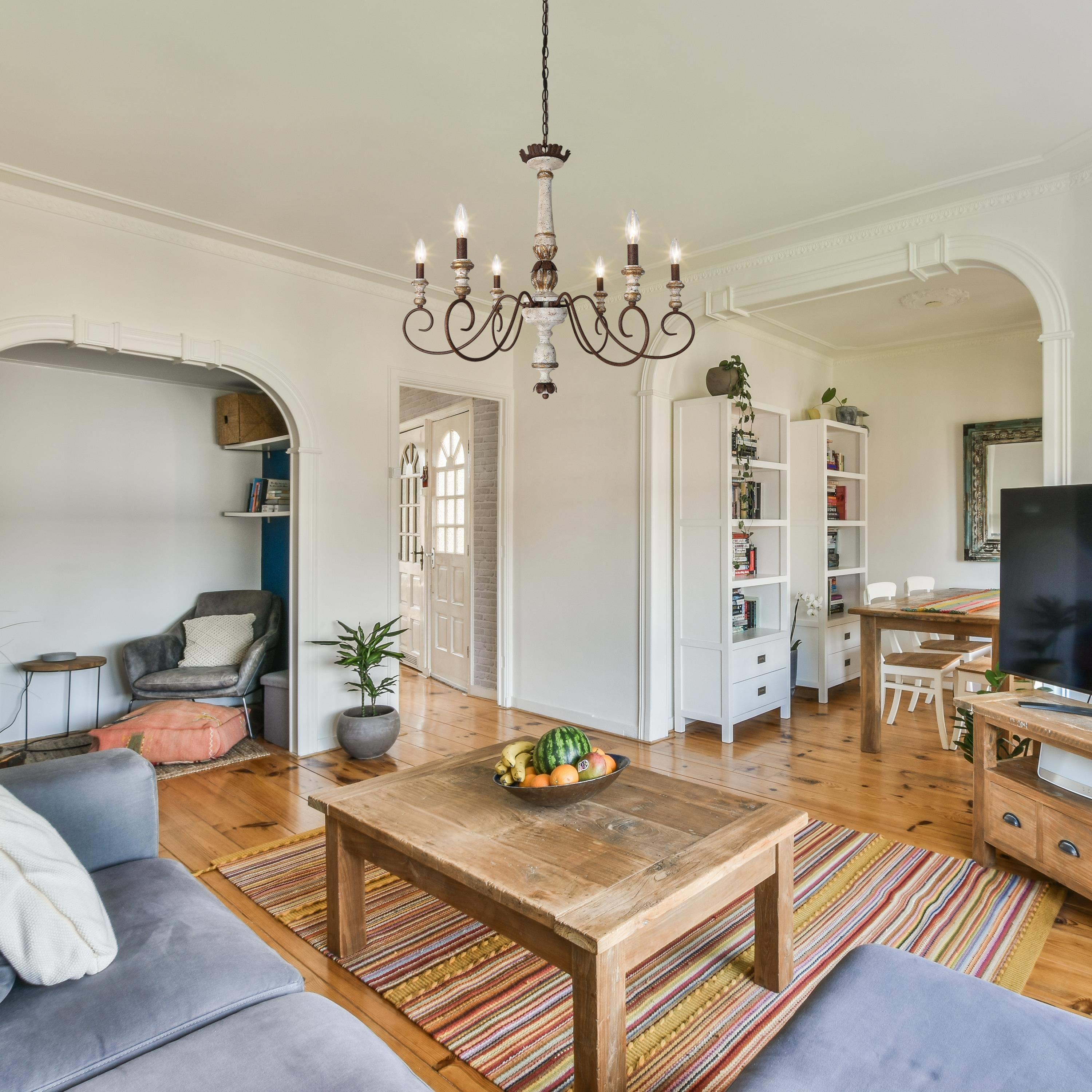 The Gray Barn French Country 6-Light Wood Chandelier Classic Farmhouse Lights - 31.1" D x 28" H