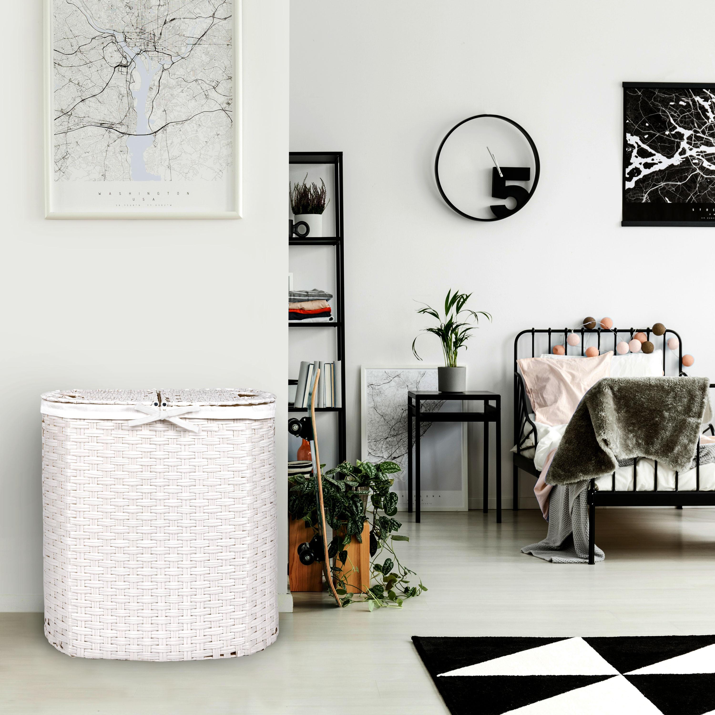 Handwoven Double Lidded Oval Hamper Sorter