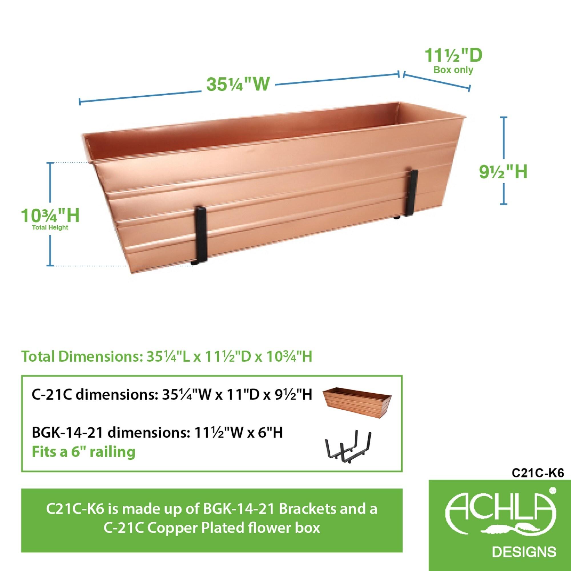 Achla  2 x 6 Railings Flower Box with Brackets, Copper - Large