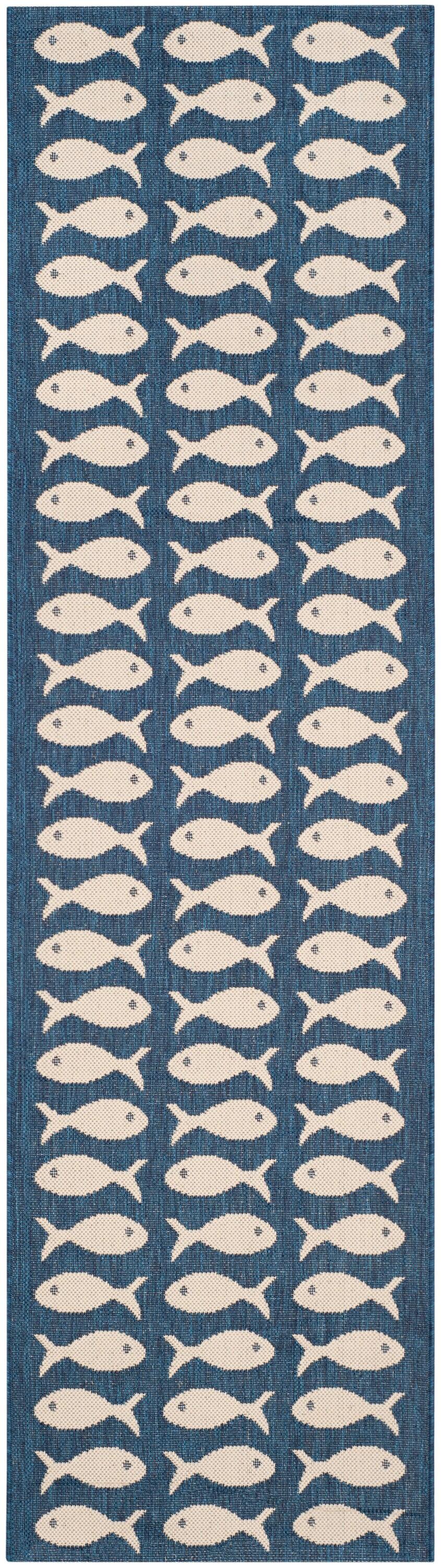 Courtyard CY6013 Power Loomed Indoor and Outdoor Runner Rug - Navy/Beige - 2'3"x12' - Safavieh