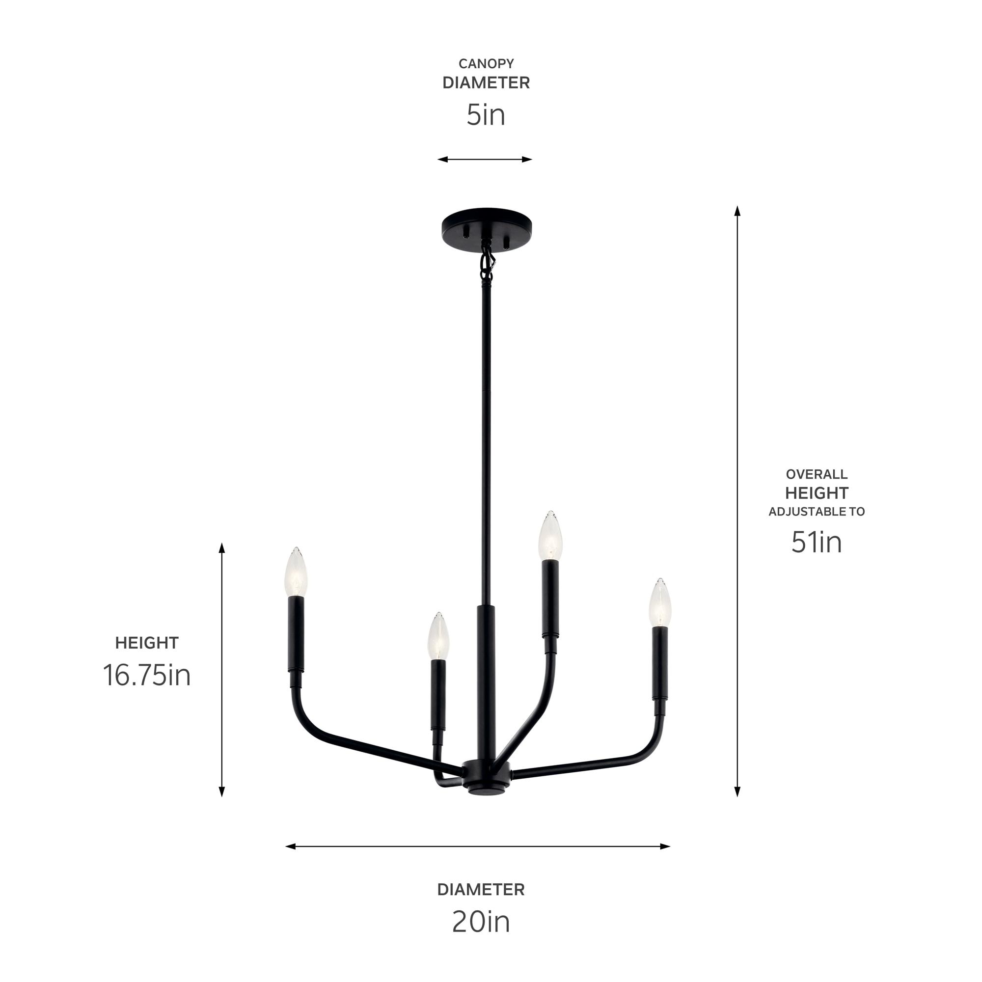 Black Mini 4-Light Candle Chandelier with Incandescent Bulbs