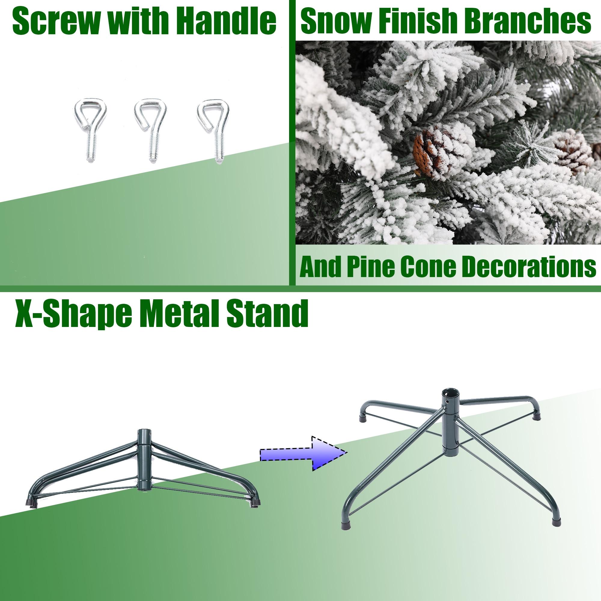 LuxenHome 6Ft Artificial Flocked Full Pine Christmas Tree with Pine Cones