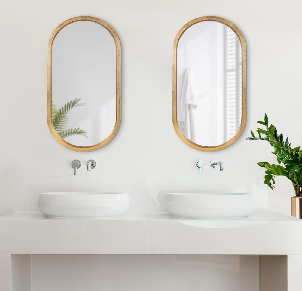 20" x 30" Travis Oval Wall Mirror Gold - Kate & Laurel: Modern Bathroom Vanity Decor