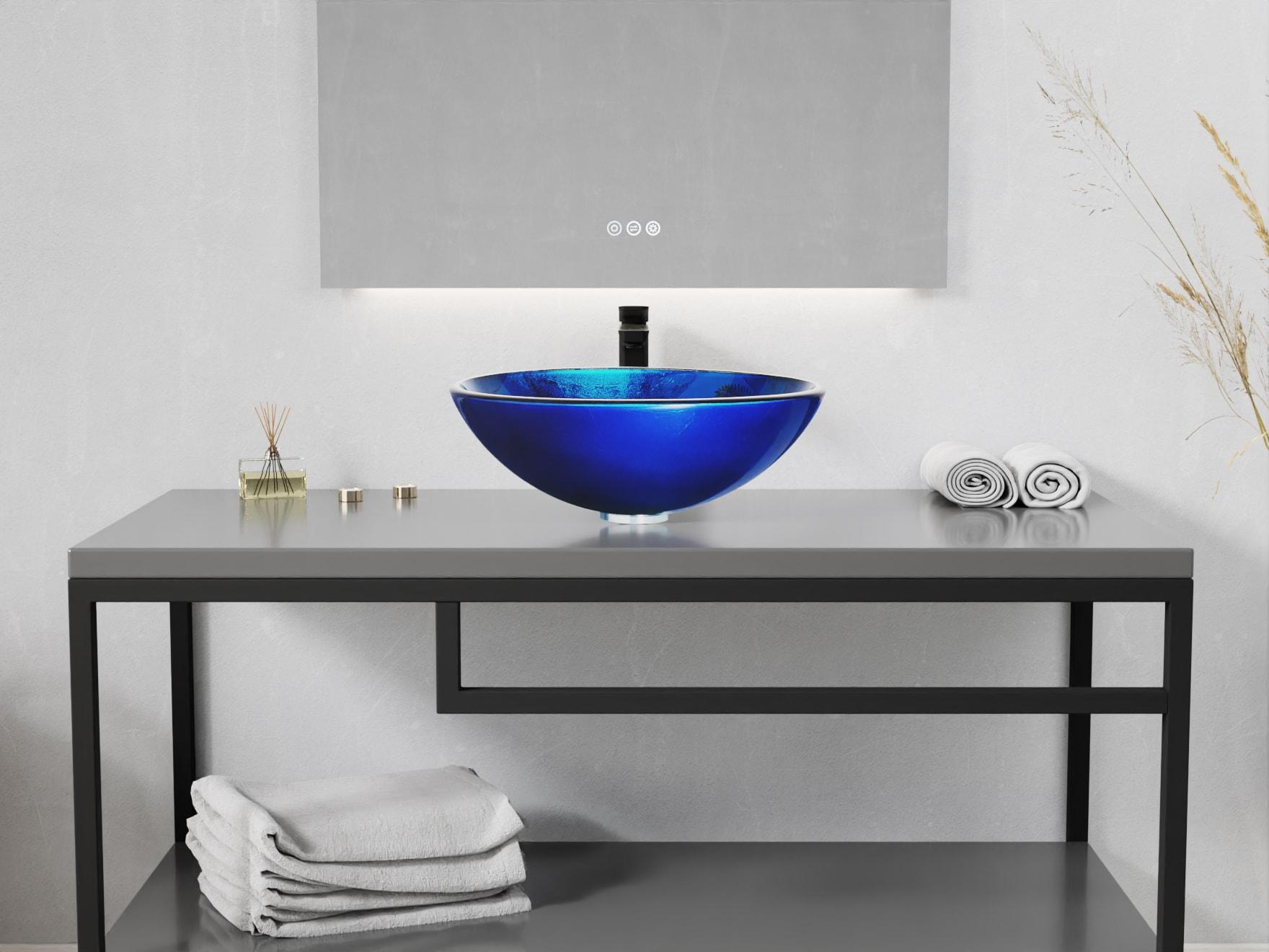 ANZZI 16.5'' Stellar Blue Glass Circular Bathroom Sink