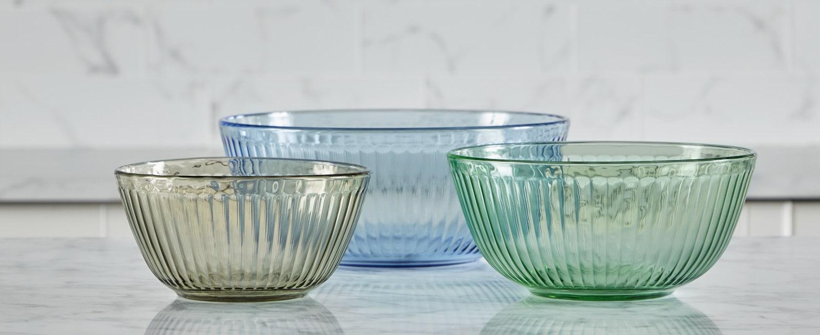 Pyrex® Sculpted Tinted 6pc Lidded Mixing Bowl Set: Glass Bowls with Lids, Dishwasher-Safe, Multicolored