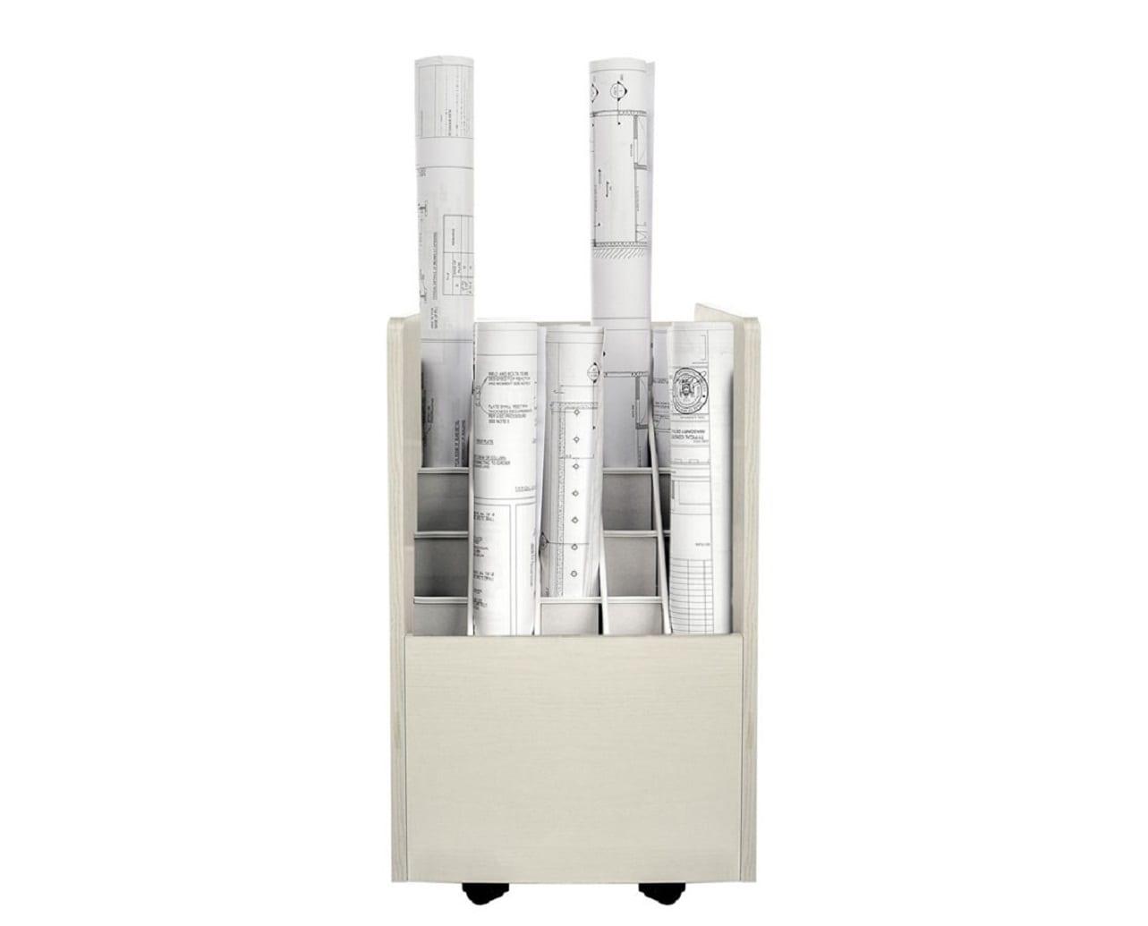 20-Slot Mobile Rolling Wood Blueprint Roll File Large Document Organizer
