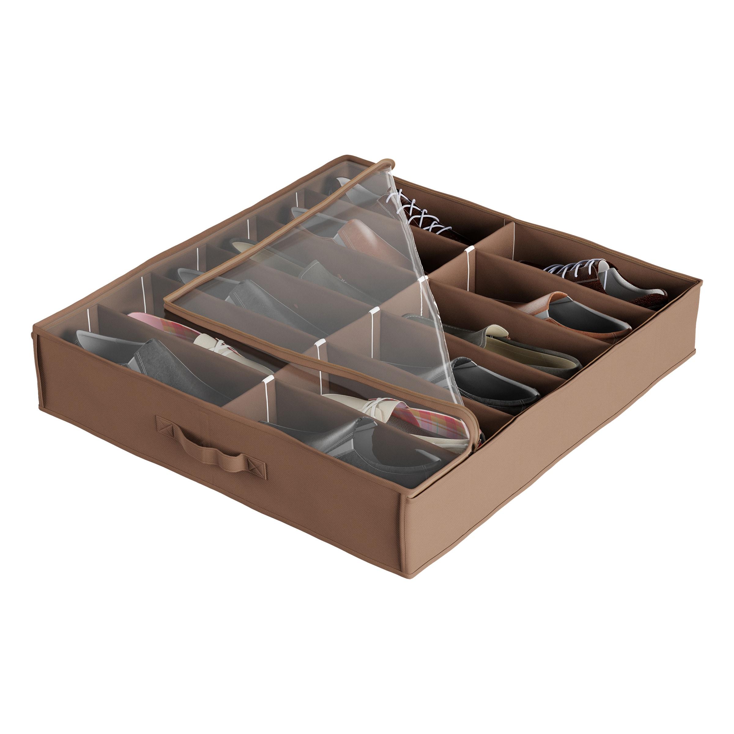 Hastings Home Under-Bed Shoe Storage Organizer With Clear Plastic Zippered Cover - Brown