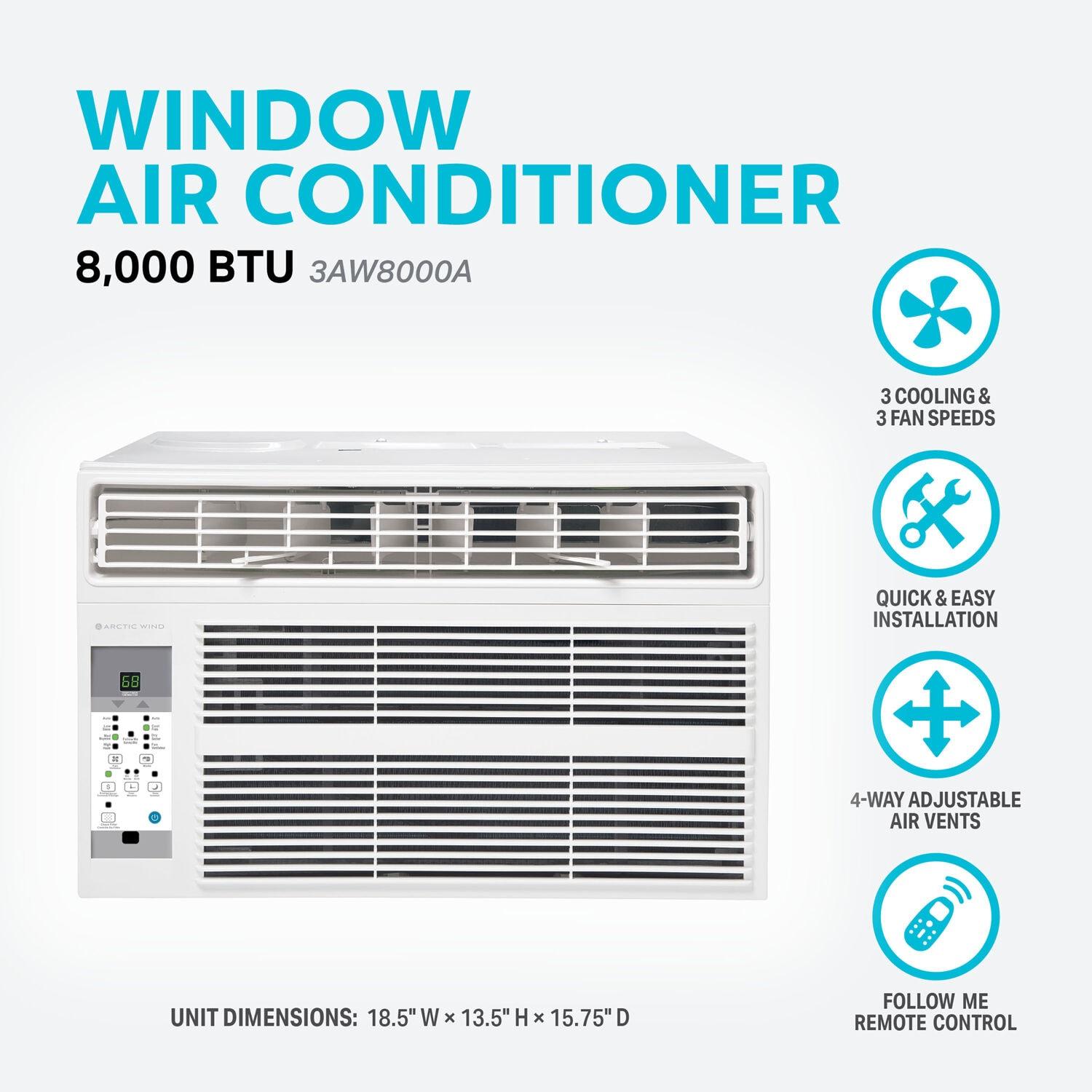 Arctic Wind 8000 BTU Window Air Conditioner for 350 Square Feet with Remote Included