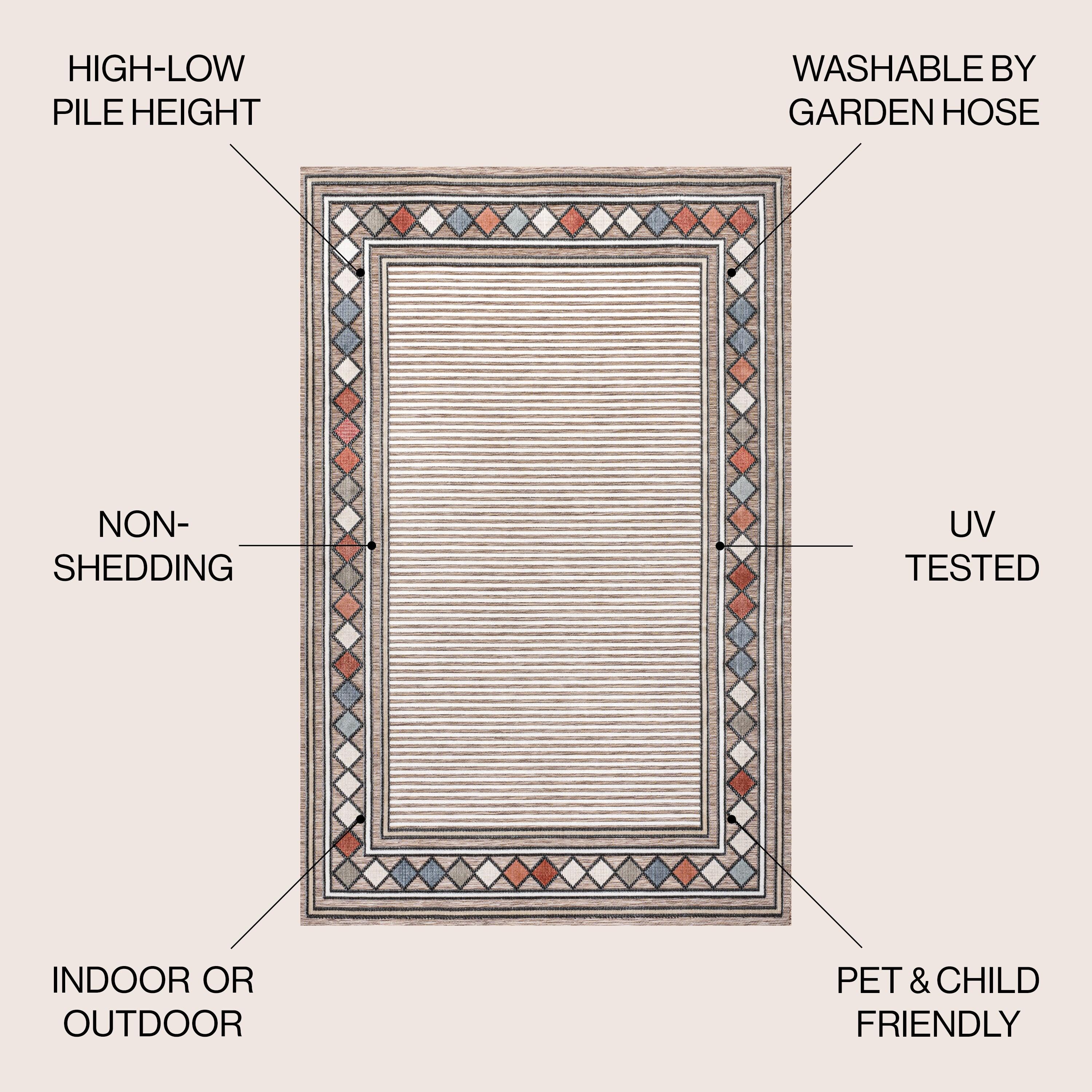 JONATHAN Y Sebastian High-Low Modern Diamond Border Brown/Ivory 3 ft. x 5 ft. Indoor/Outdoor Area Rug