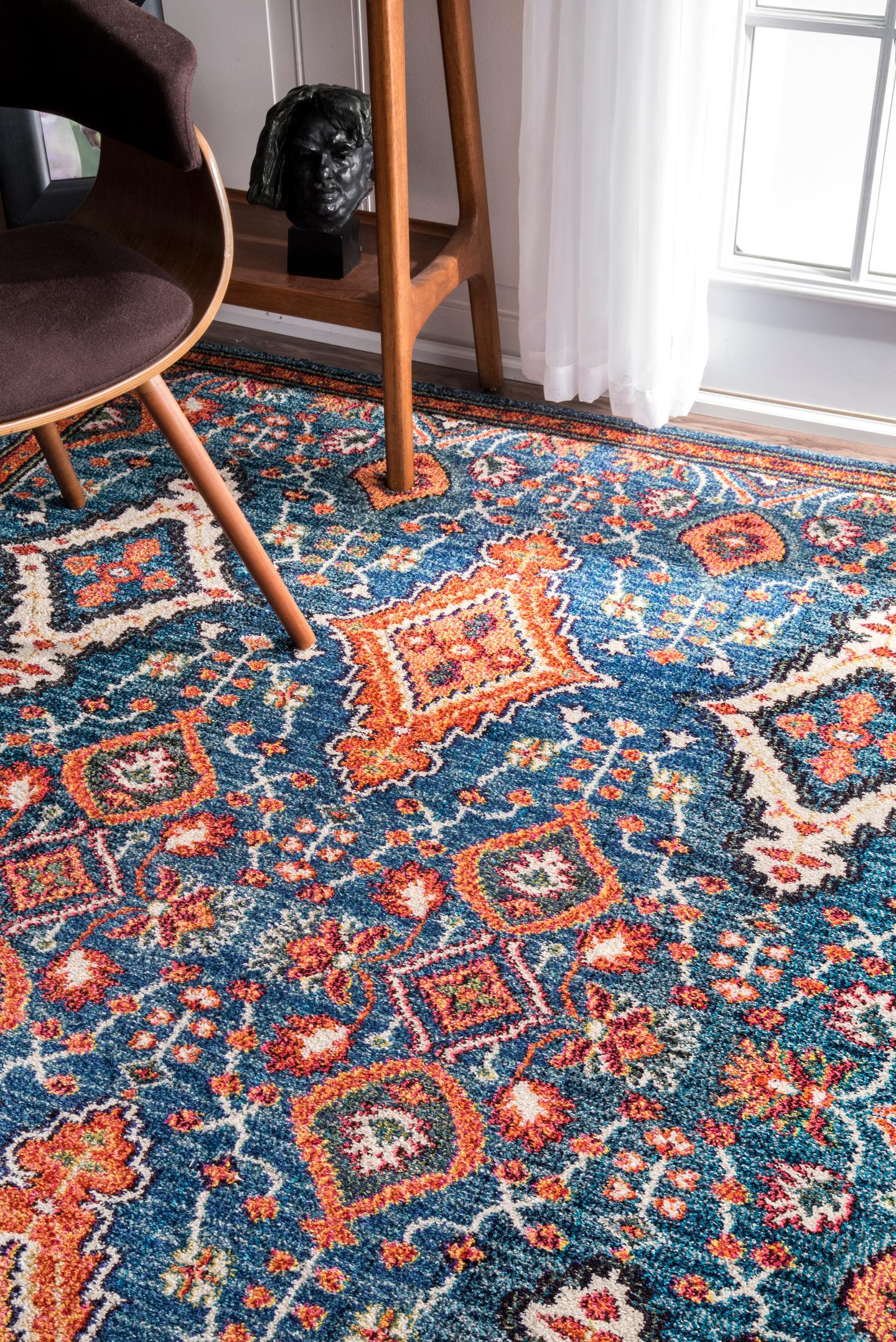 4'x6' Diamond Elayne Area Rug - nuLOOM: Geometric Blue, Low Pile, Indoor, Machine Made, Polypropylene