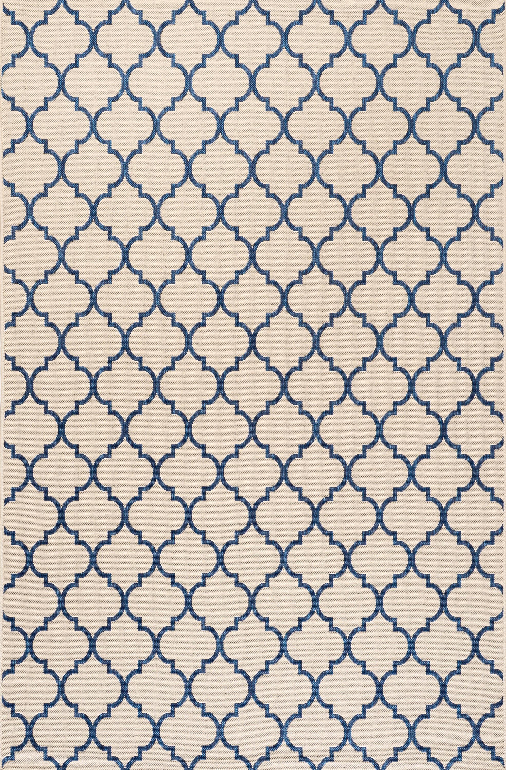 JONATHAN Y SMB122A-3 Arabesque Ogee Trellis Beige/Navy 3 ft. x 5 ft. Indoor/Outdoor Area Rug, Bohemian Casual, Pet Friendly, Stain Resistant, Easy to Clean, for Patio, Living Room; Kitchen, Bedroom