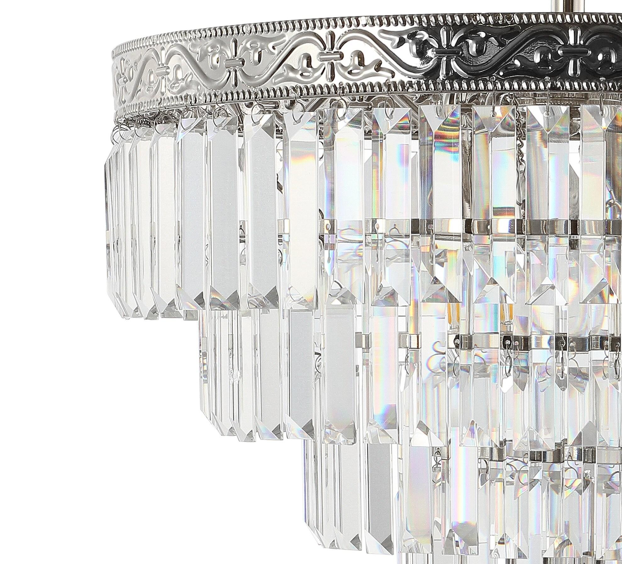JONATHAN Y JYL9007A Wyatt 20" 4-Light Crystal LED Chandelier, Contemporary, Classic, Traditional for living room, dinning room, bedroom, office Bulb Included, Polished Nickel/ Clear