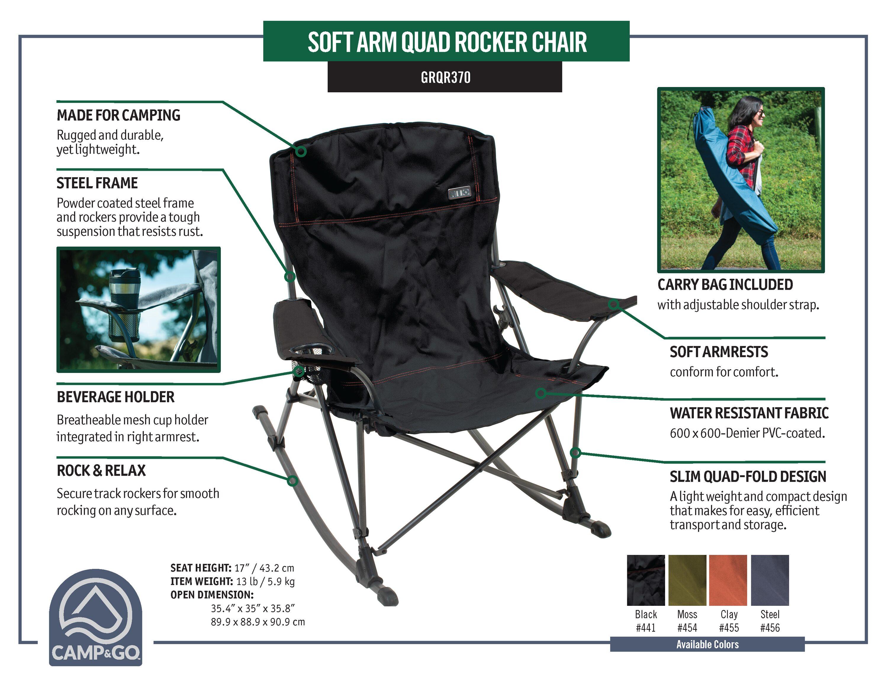 Moss Green Polyester Folding Rocking Quad Chair with Cup Holder