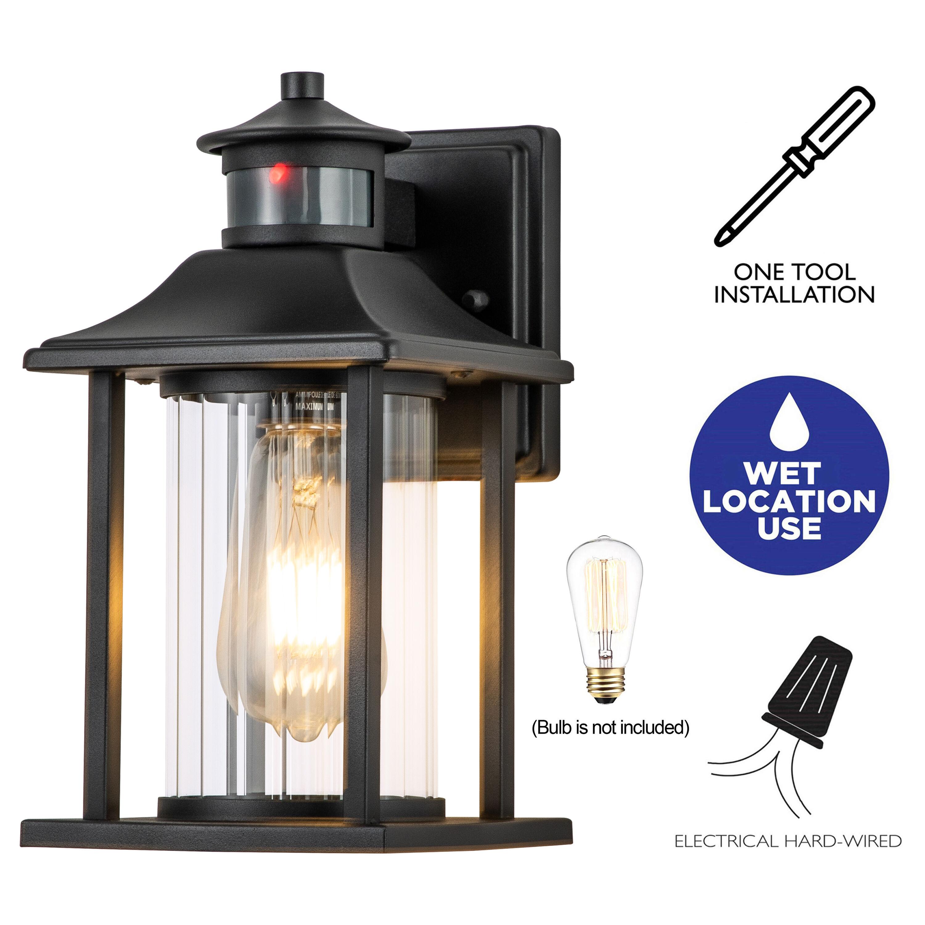 C Cattleya 2-Pack Matte Black Motion Sensing Dusk to Dawn Outdoor Wall Lights (E26)