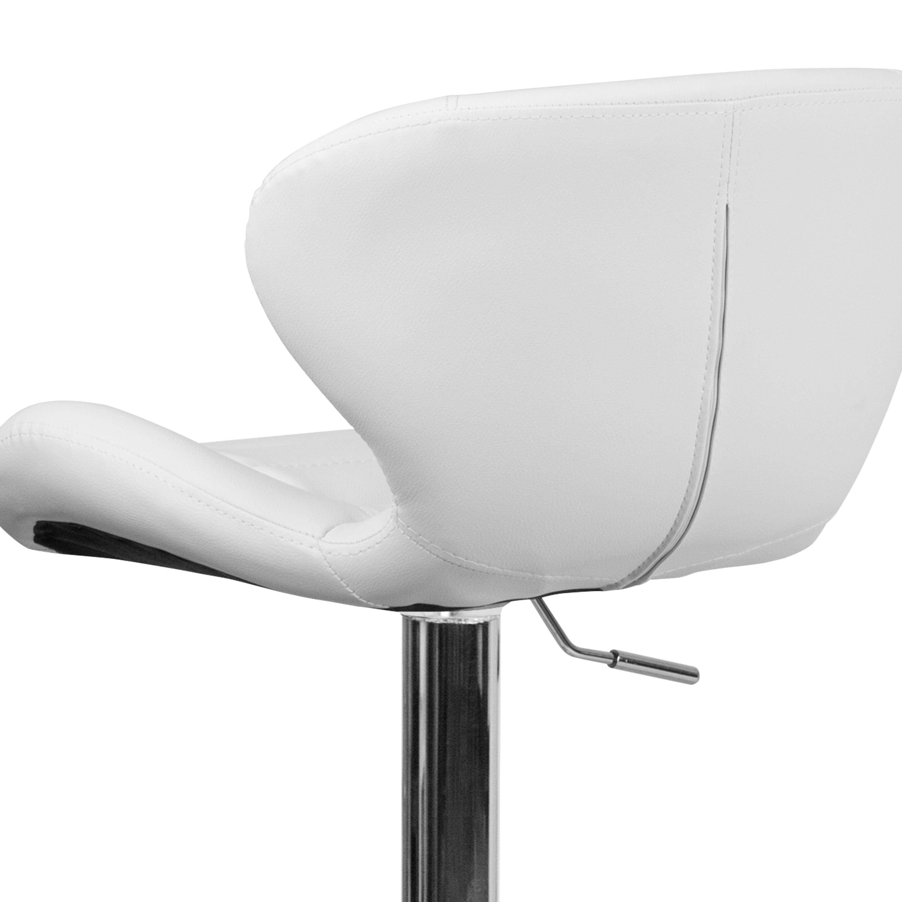 Flash Furniture Contemporary White Vinyl Adjustable Height Barstool with Curved Back and Chrome Base