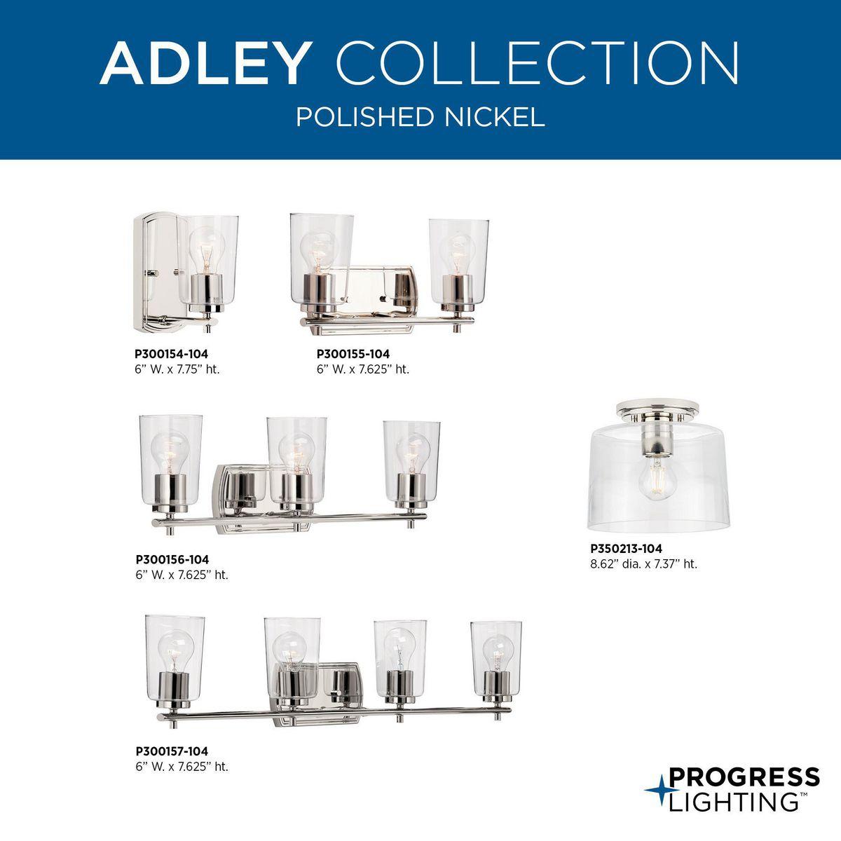 Progress Lighting Adley 4-Light Bath Vanity in Polished Nickel with Clear Glass Shades