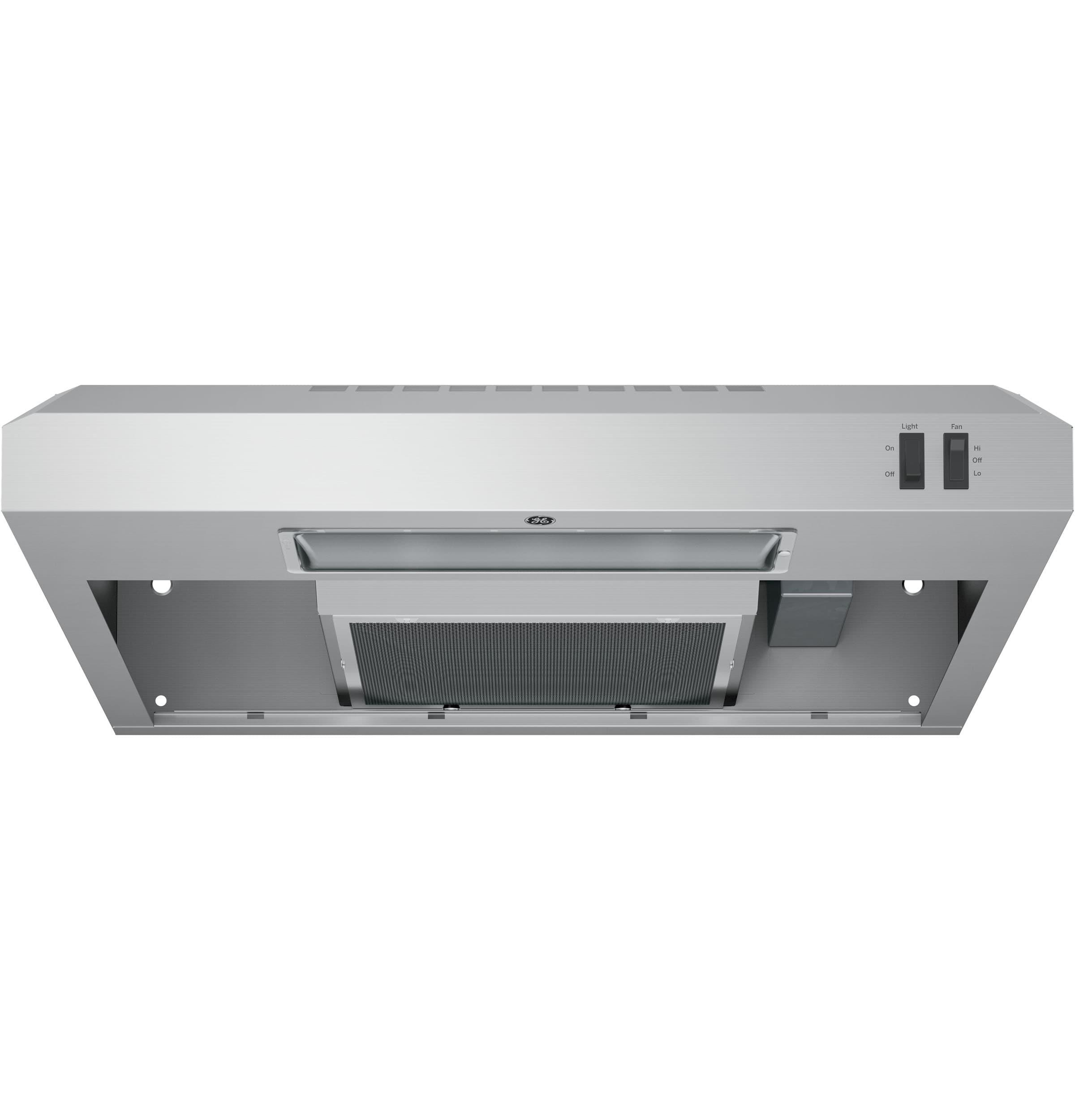 GE 24in. Under Cabinet Range Hood, convertible Duct, 2 Speed Exhaust Fan, Front Control and Reusable Filter, Stainless Steel