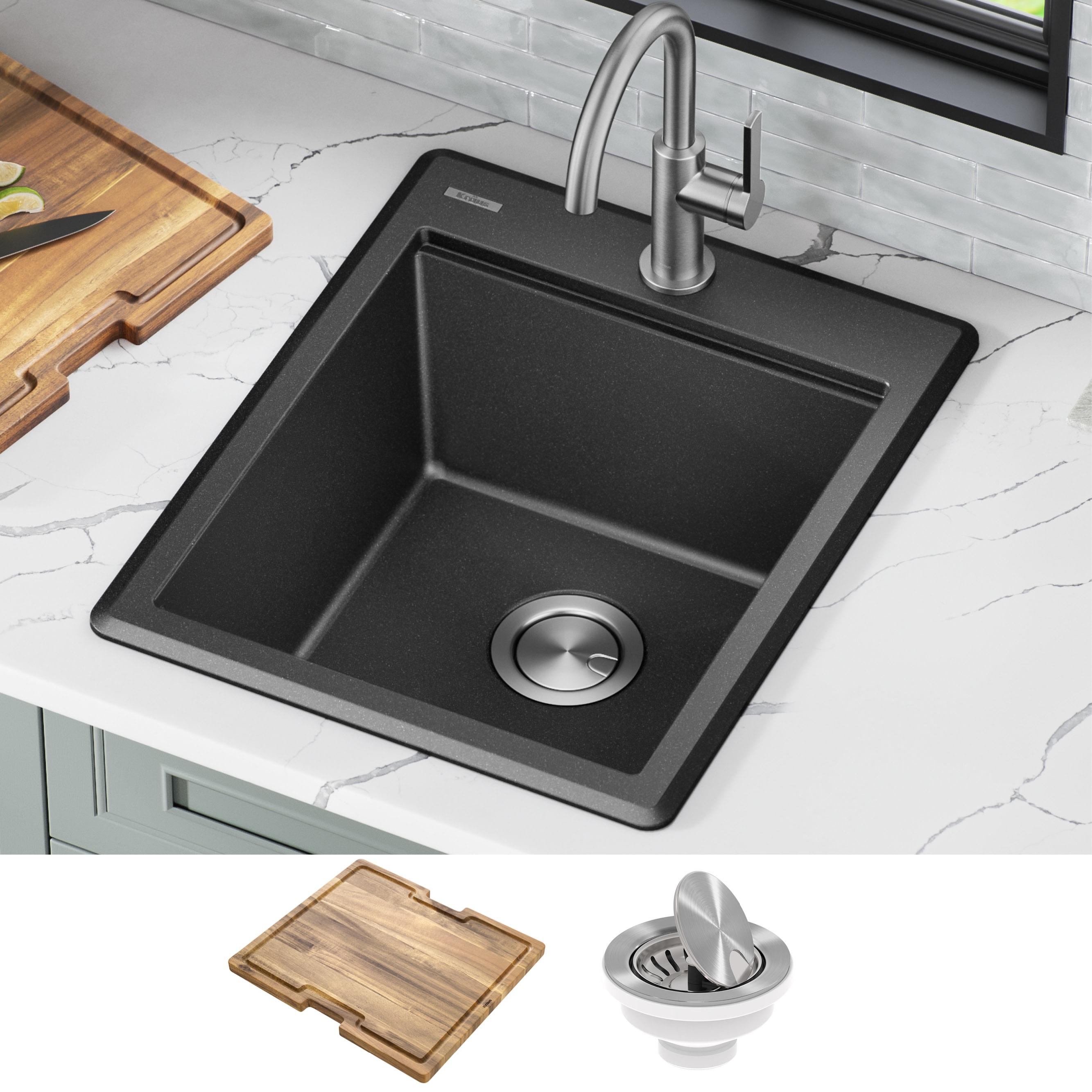 KRAUS Bellucci Granite Composite Workstation Drop-In Top Mount Single Bowl Kitchen Sink with Accessories